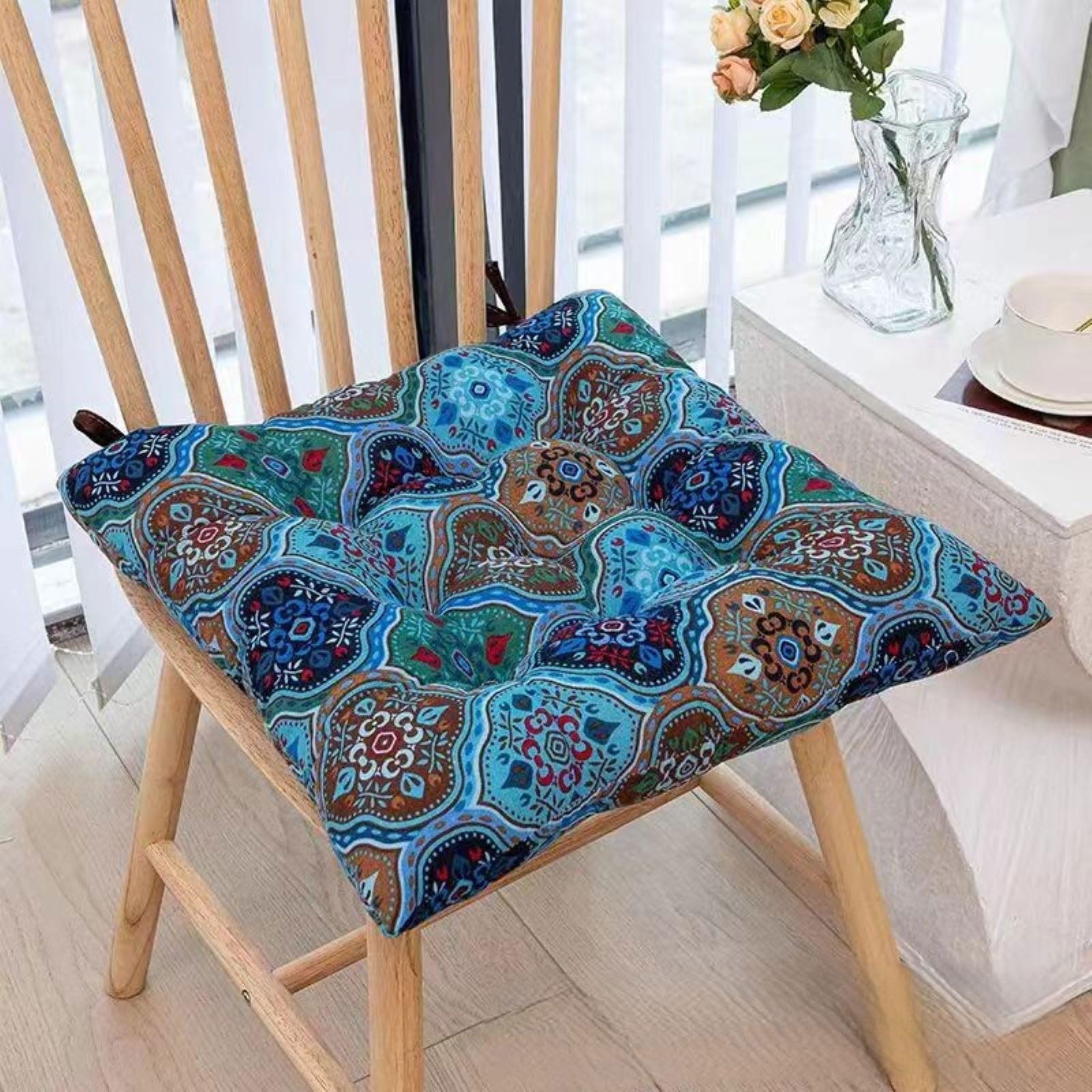 Acsewater G Moroccan Bohemian Style Square Cotton Linen Cushion, Thickened Yoga Meditation Seat Pad, Ideal For B&B, Coffee Shop & Bay Window Decor 40 * 40Cm(1Pcs)
