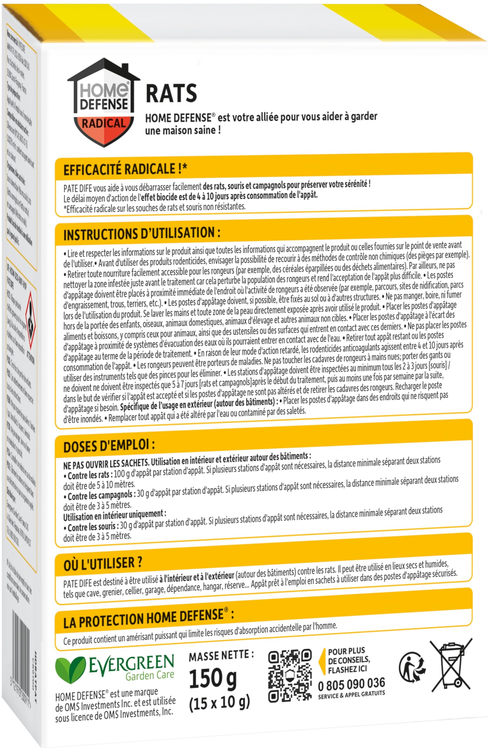 KB HOME DEFENSE RATPAT Pâtes Anti-Rats 150g - 15 pâtes prêtes à l'emploi - Action radicale - Actif dès la première Ingestion - pour lieux secs et humides