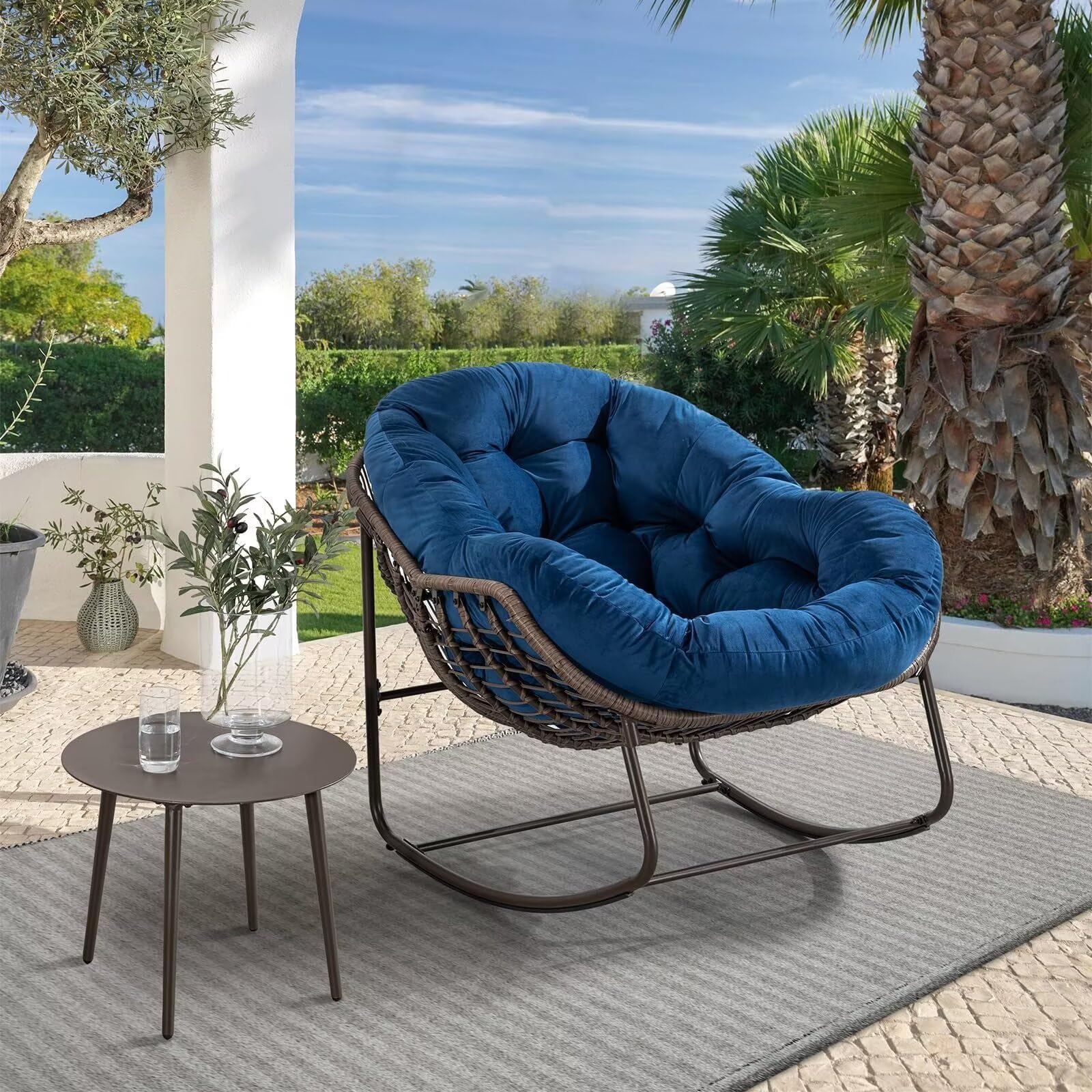 Villeston Cozy Outdoor Patio Rocking Chair, Oversized Egg Chair