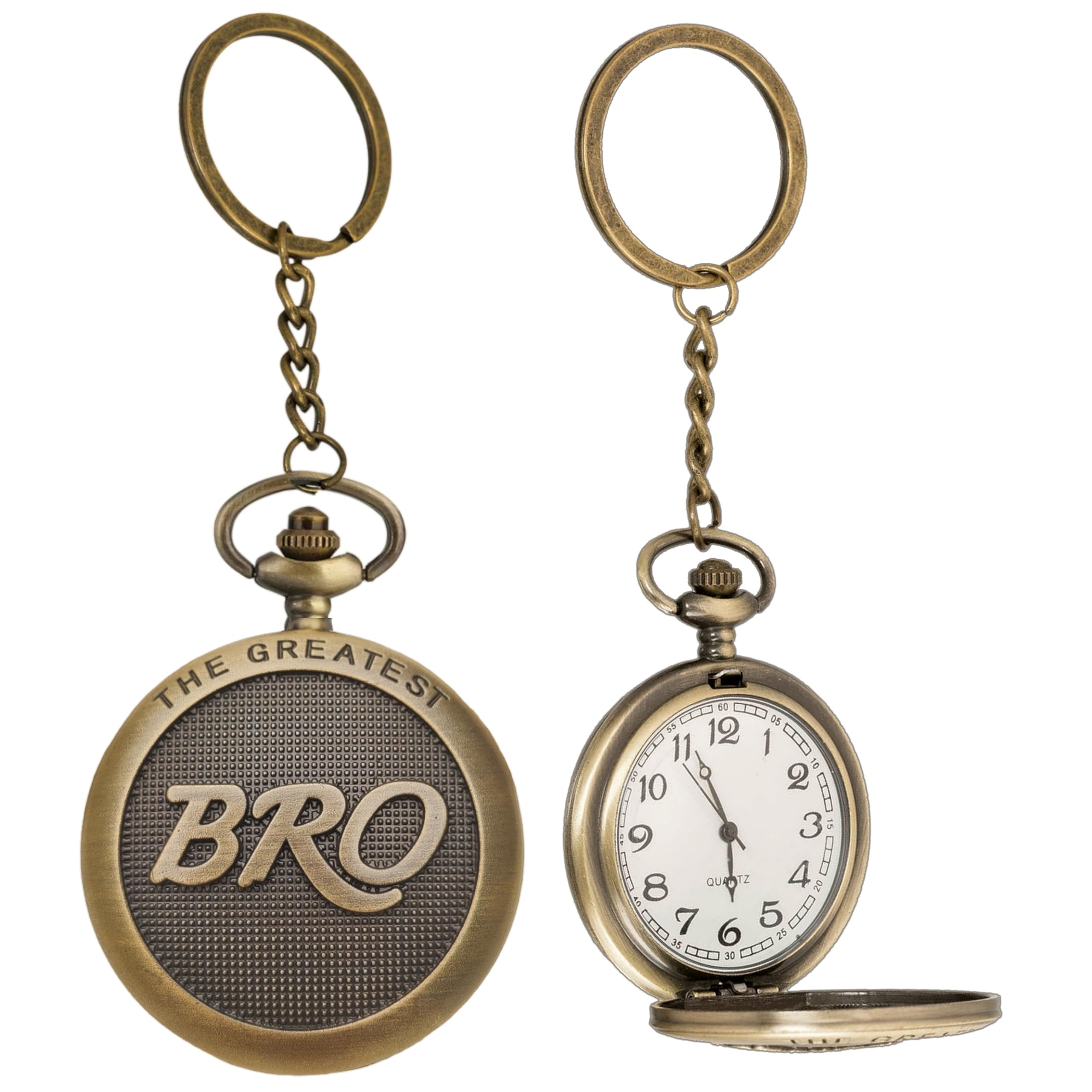 Tiny Tim Rakshabandhan Theme Classic Pocket Watch Key Chains, Gifts for Brothers & Sisters, Birthday Gift for Cousins, Bhai & Behen Message Engraved, for Special Occassions (The Greatest Bro)