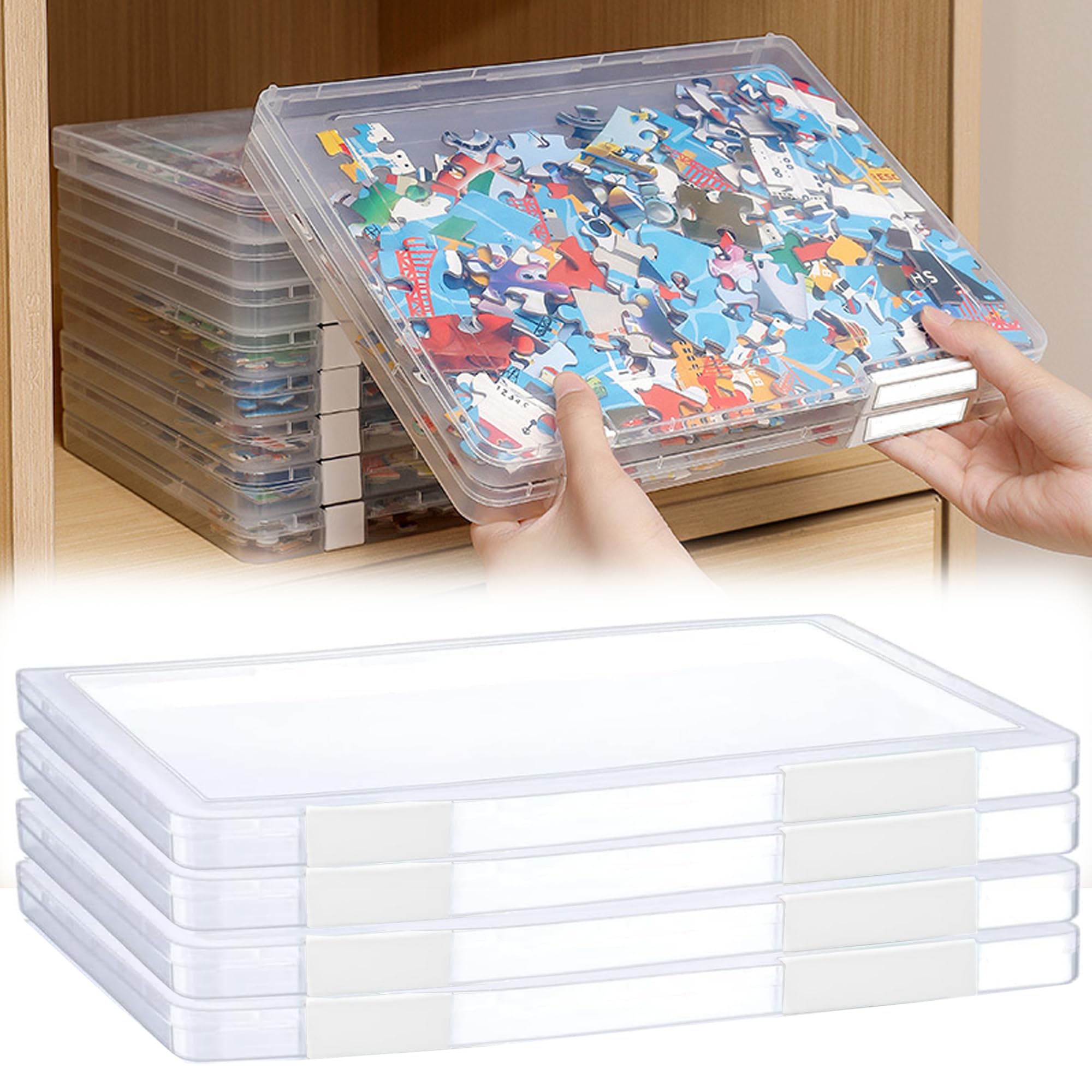 SUQ 4PCS Datei Aufbewahrungsbox, A4 Datei tragbarer Projektkoffer, Aufbewahrungsboxen mit Deckel, für Büro Essentials Tools Arts Crafts Supplies Küche, Haushalt & Wohnen