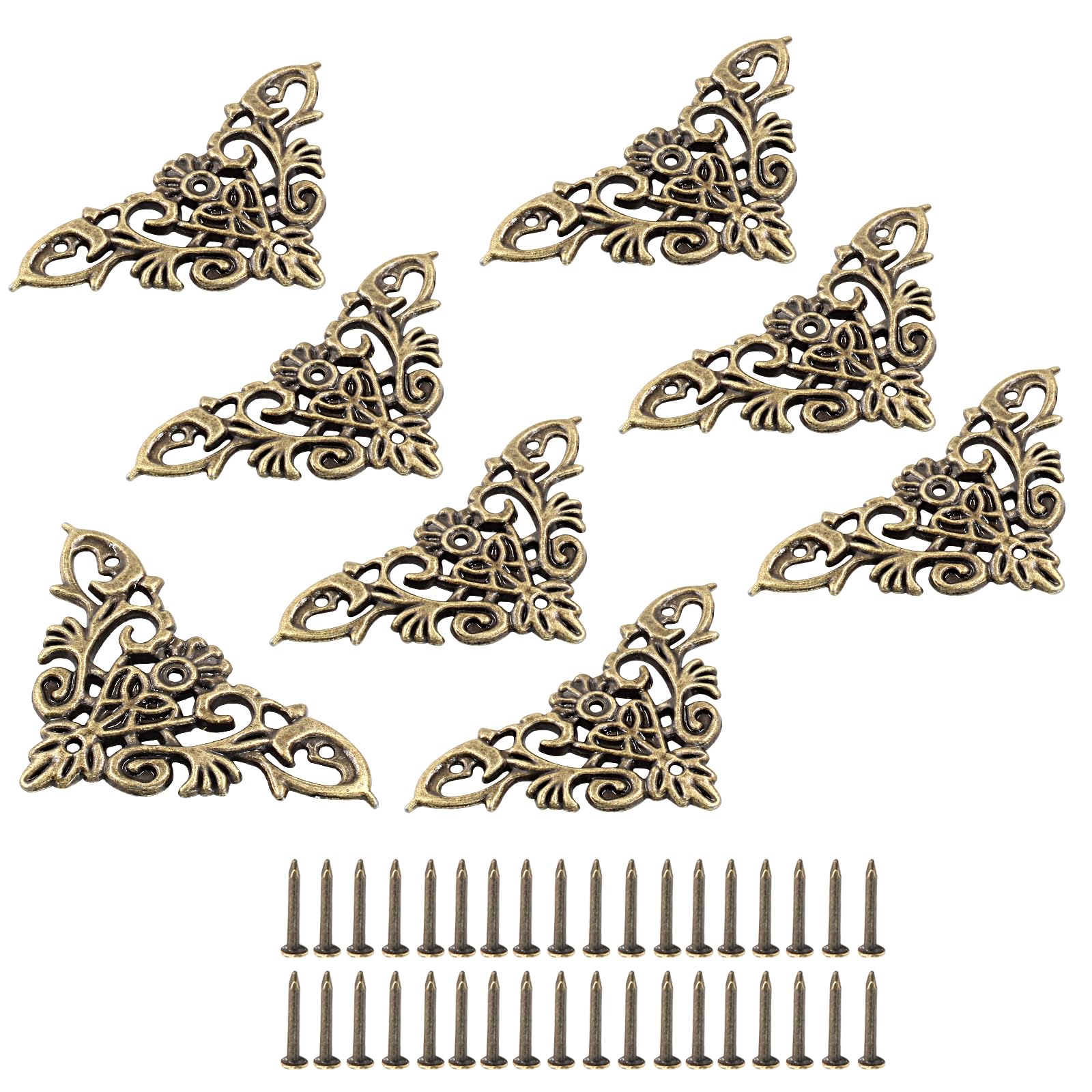 Unlorspy 8 Pcs Vintage Style Corner Protectors,Triangle Furniture Decorative Edge Cover, Antique Zinc Alloy Carved Corner Cover with Mounting Screws