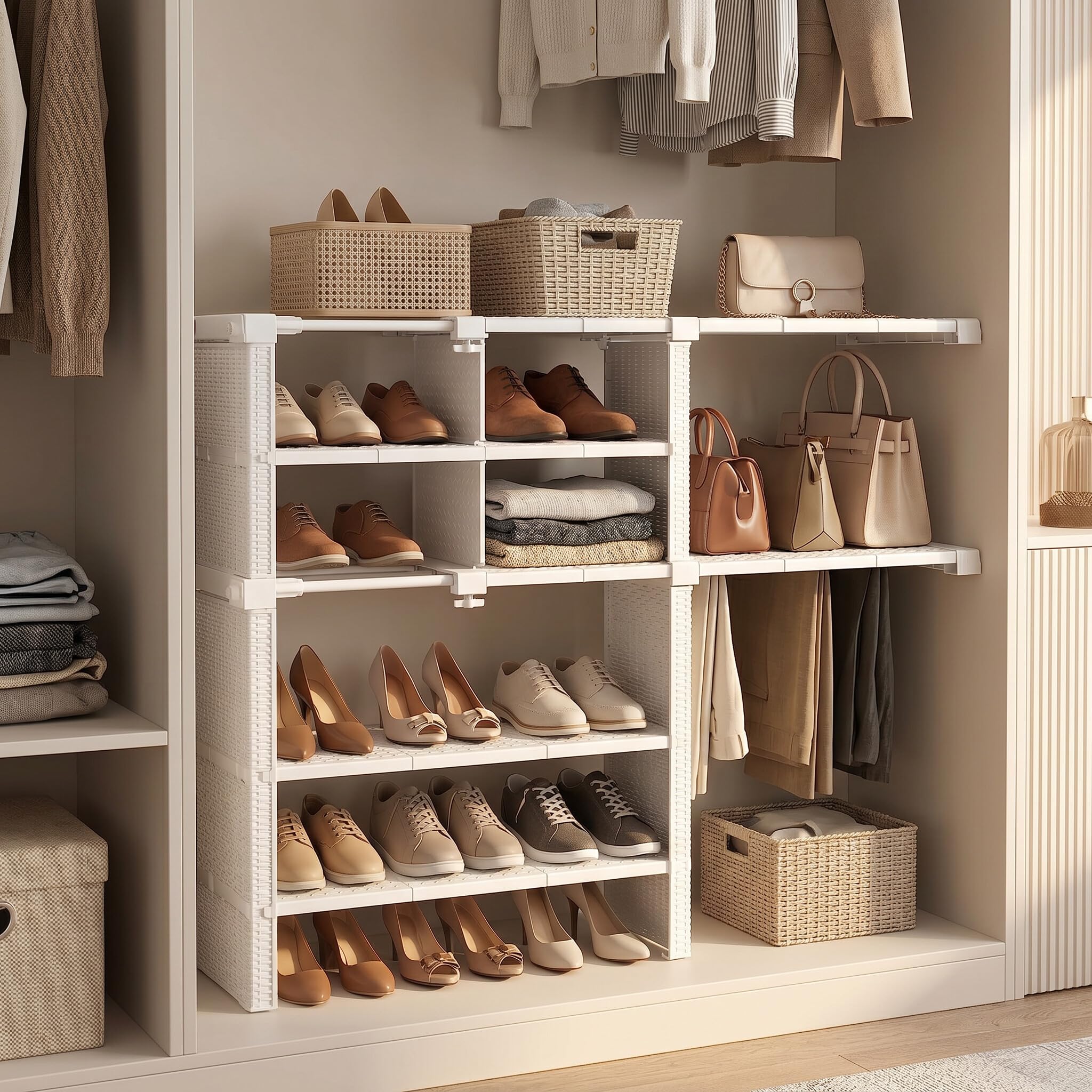 Estante Organizador de Armario de Ropa Extensible, Separadores de Armario de Bricolaje Ajustables, Estante de Tensión Separador para Armario, Armario, Baño, Cocina, Estantería (38‑55 cm)