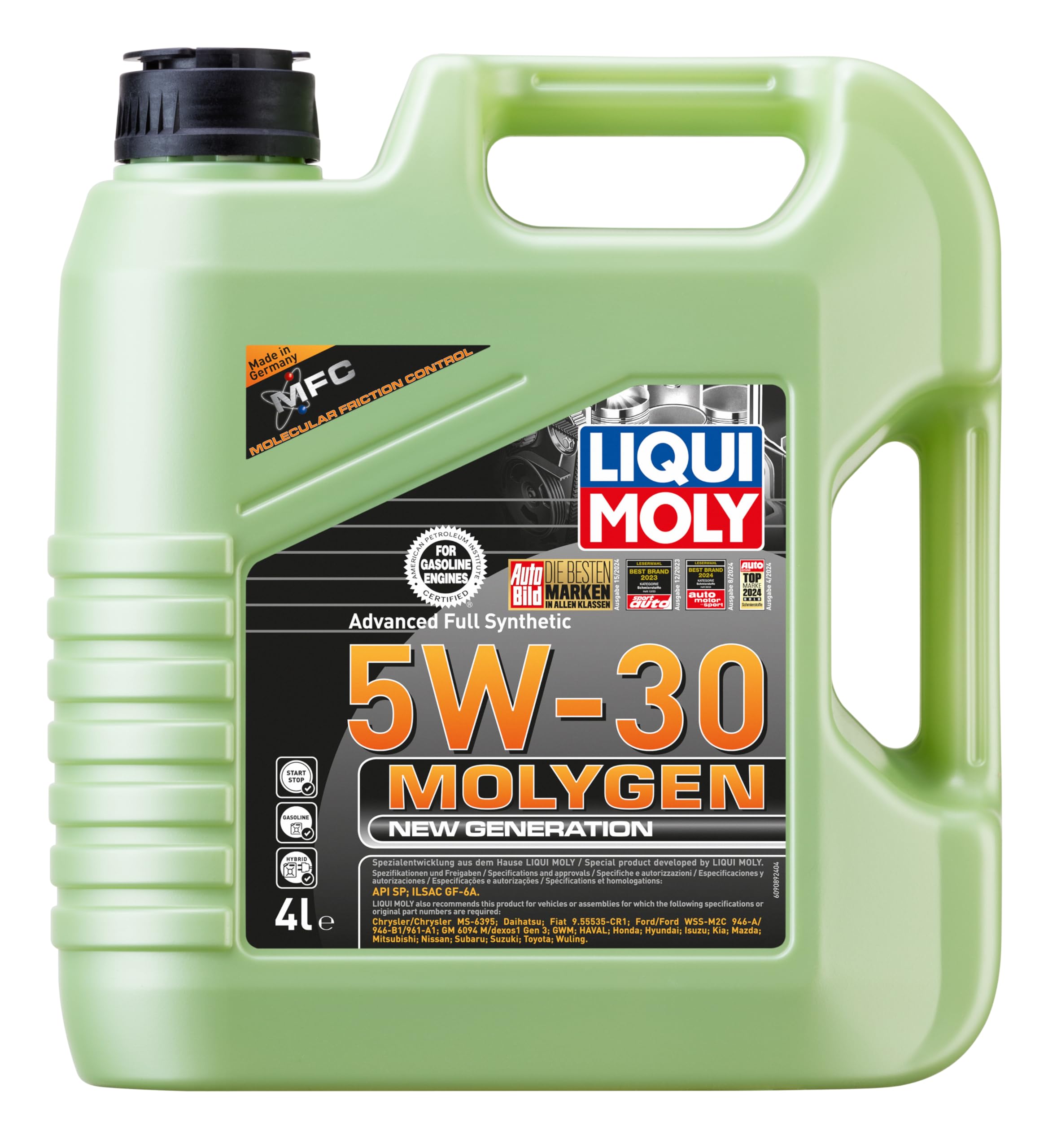 LIQUI MOLY Aceite de motor 5W-30 Molygen API SQ New Generation 4L Compatible con TOYOTA AYGO WNB1, KGB1, OPEL Corsa D Hatchback S07, NISSAN Qashqai II J11, J11, KIA RIO III UB