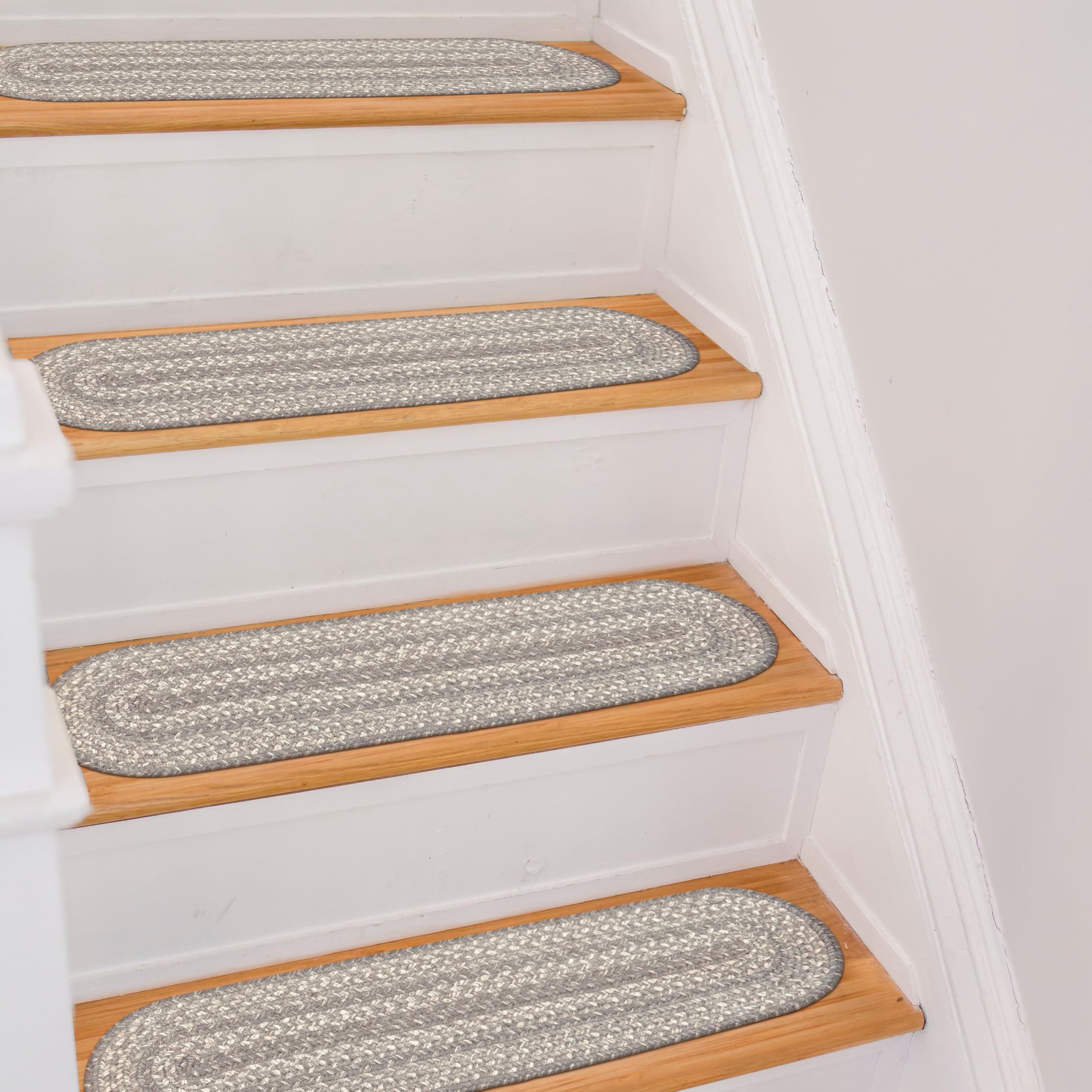 Homespice Grey Cloud Jute Braided Farmhouse Stair Treads, Warm Country Decor, Set of 13, Grey 8x28 Oval Rug for Stairs - Easy to Clean, Tightly