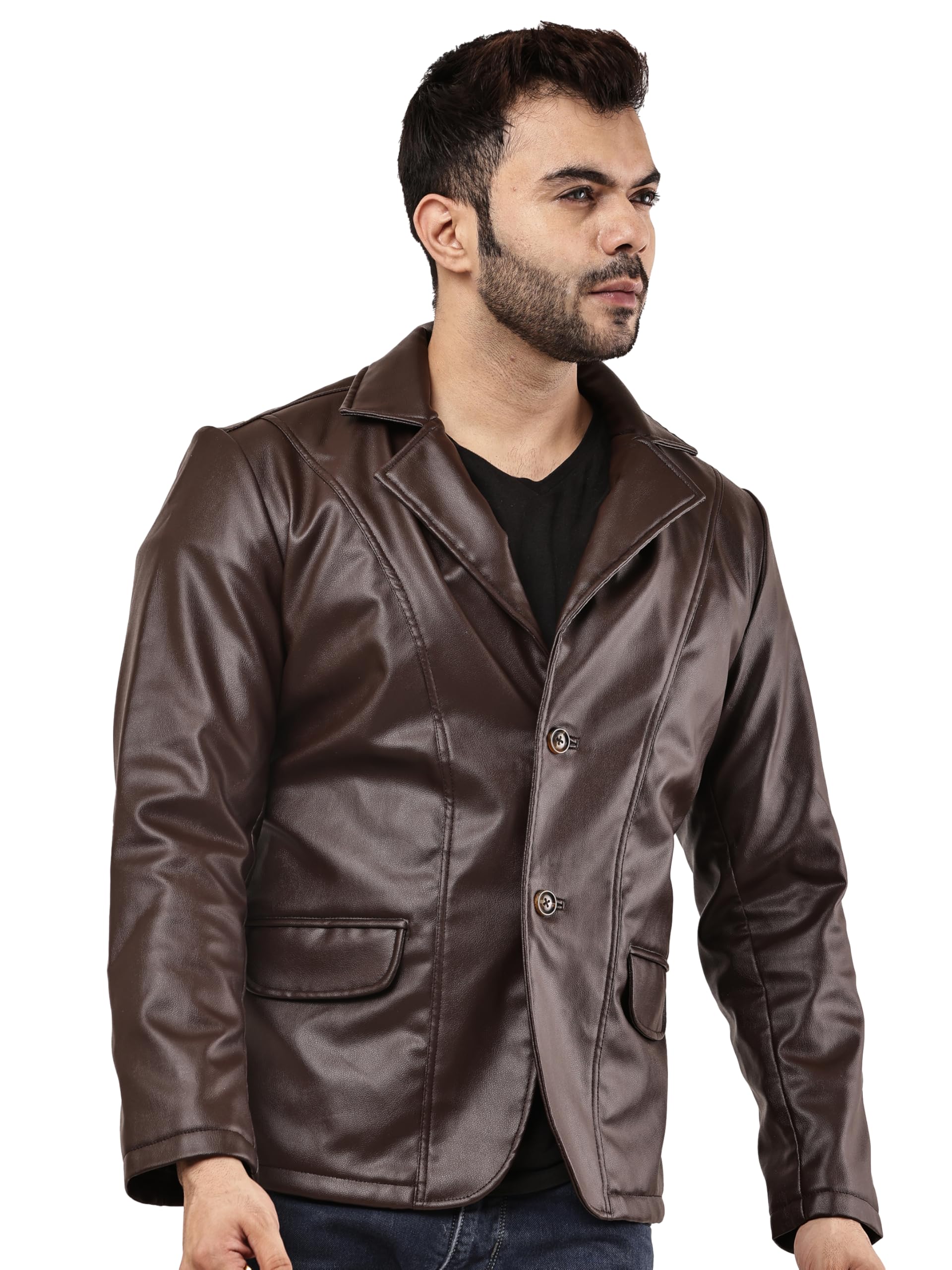 wolver Men's Foux Leather Blazer Notch Lapel, Regular Fit, Formal and Casual Wear-picture-48