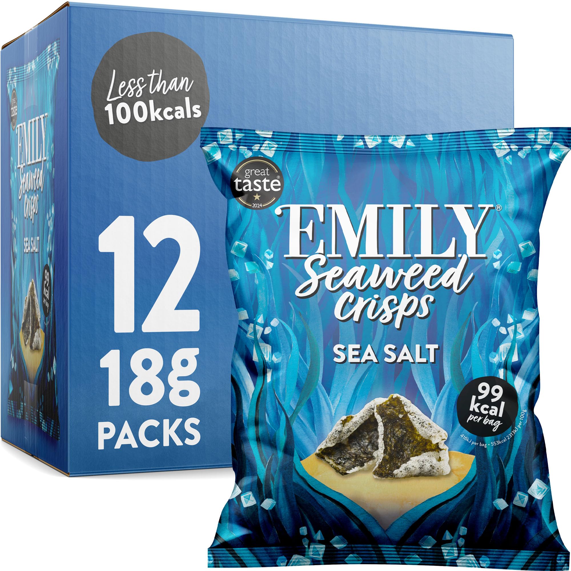 Abakus Seaweed Crisps - Sea Salted 12 x 18g, Seaweed Snack, Nori Snack, Vegan, Gluten-Free, Healthy Snack, Source of Iodine
