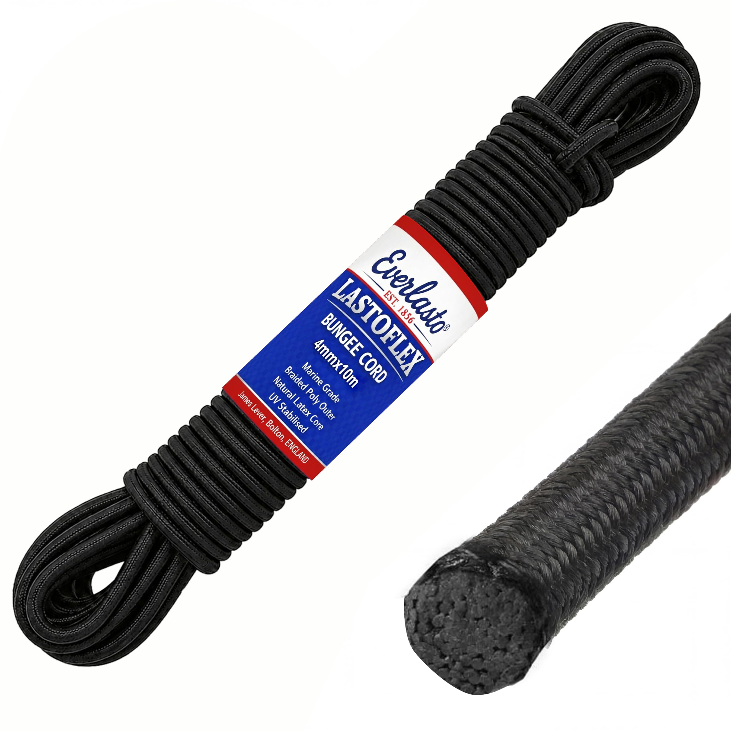 Everlasto Black 'Lastoflex' Elastic Shock Bungee Cord Rope 4Mm X 10M