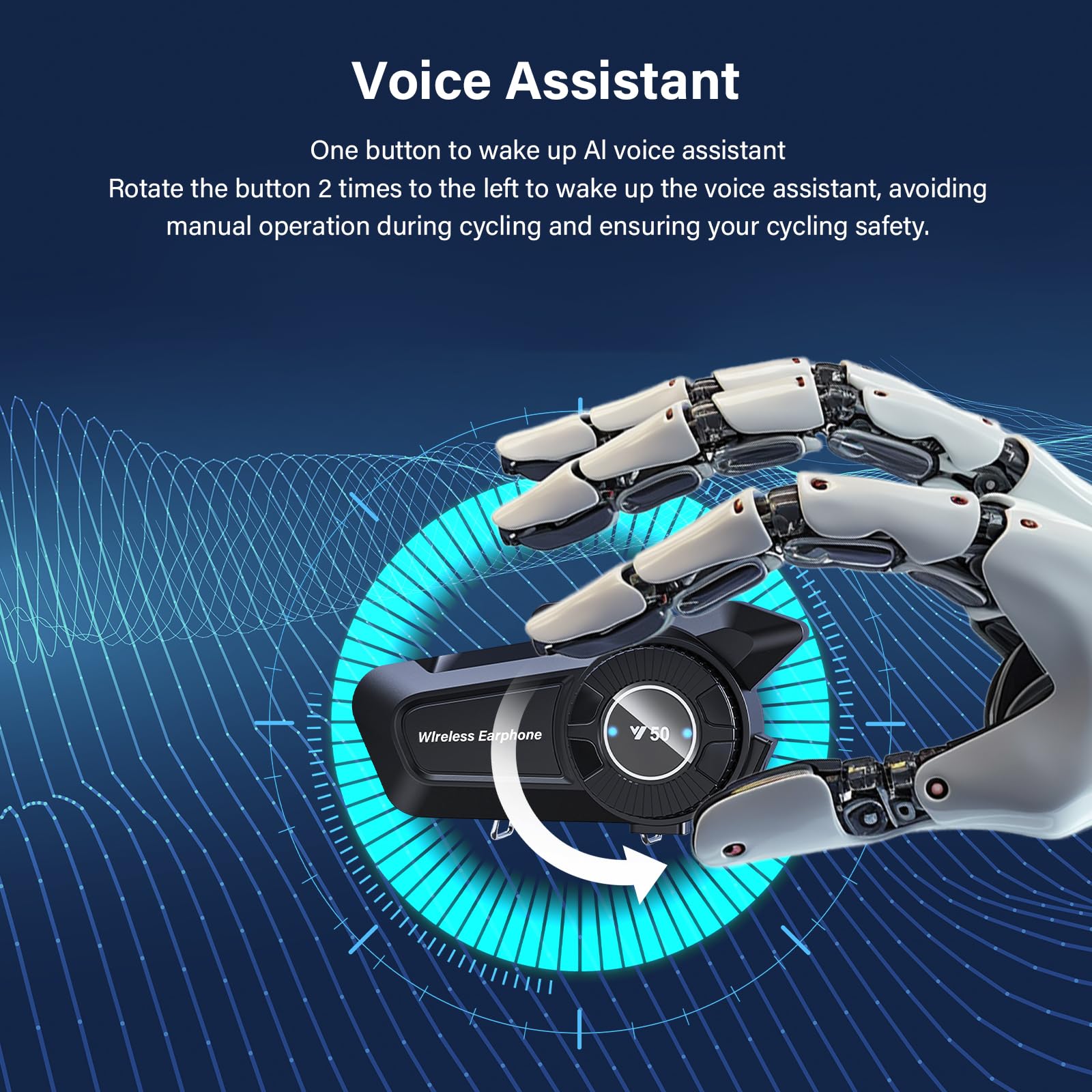 Intercom Moto Appareil Bluetooth à Molette pour Motos Suppression Bruit DSP&CVC/IPX6 Étanche/Chaîne Hi-Fi/Micro Wireless 5.3 Réponse Automatique Assistant AI Compatible Tous les Casques 1800mAH