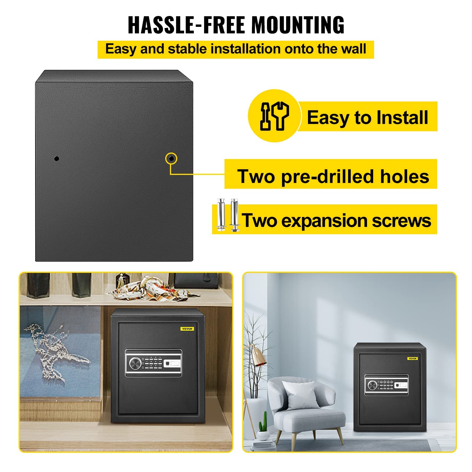 VEVOR Cassaforte con Sensore Impronte Digitali e Tastiera Digitale 35x30x40 cm, Cassetta di Sicurezza con Impronte Digitale Portata 15 kg, Cassetta di Sicurezza Portatile Adatto a Qualsiasi Ambiente