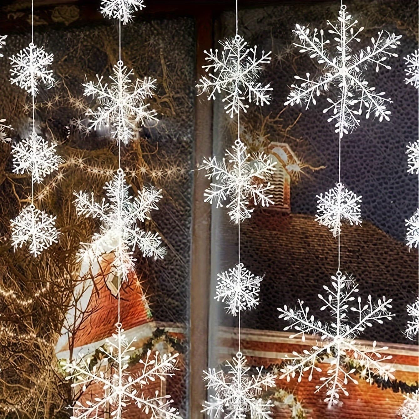 15 peças de enfeites de floco de neve de Natal, ganchos realistas 3D para árvore de floco de neve com borlas para pano de fundo de festa de Natal, decorações de casa de férias