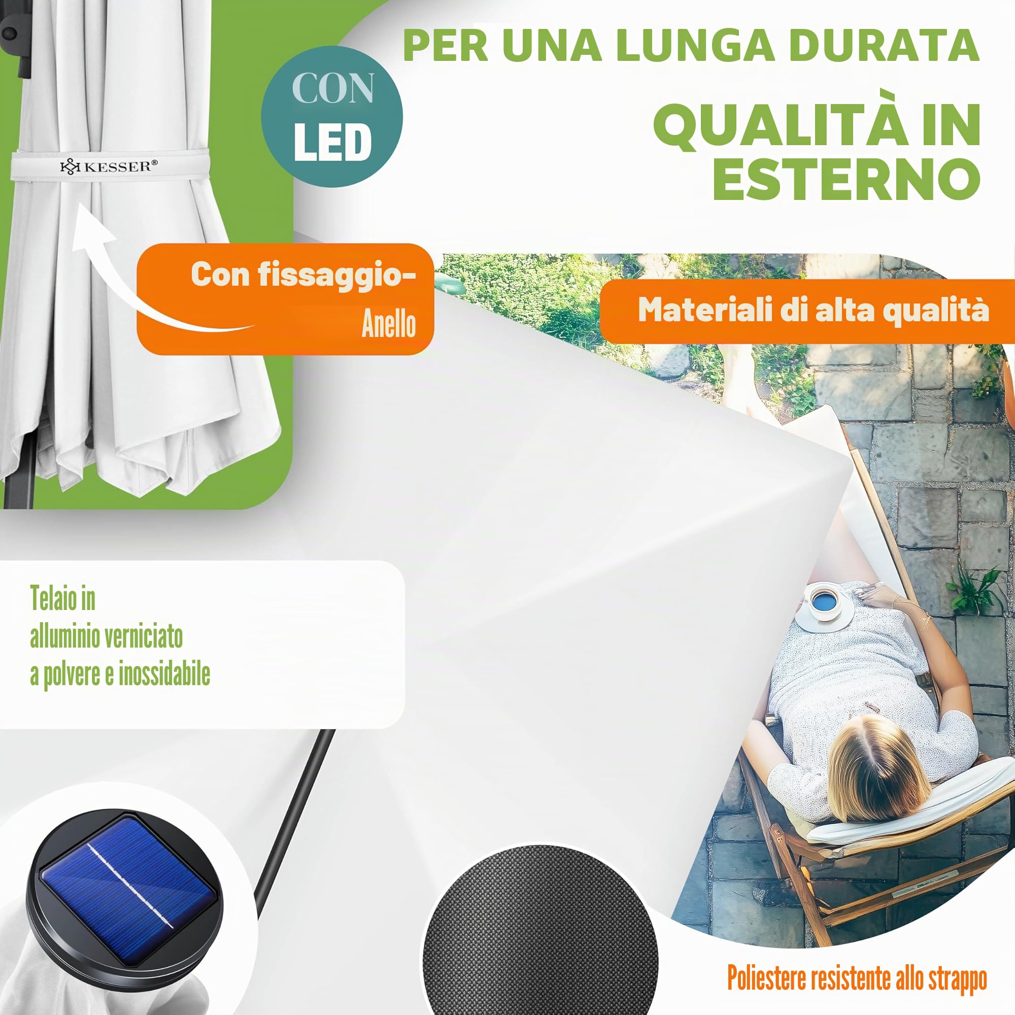 KESSER® Ombrellone Parasole SUN 300 x 300 cm Incl. Copertura + protezione antivento, girevole, inclinabile, rotazione a 360°, ombrellone da giardino,