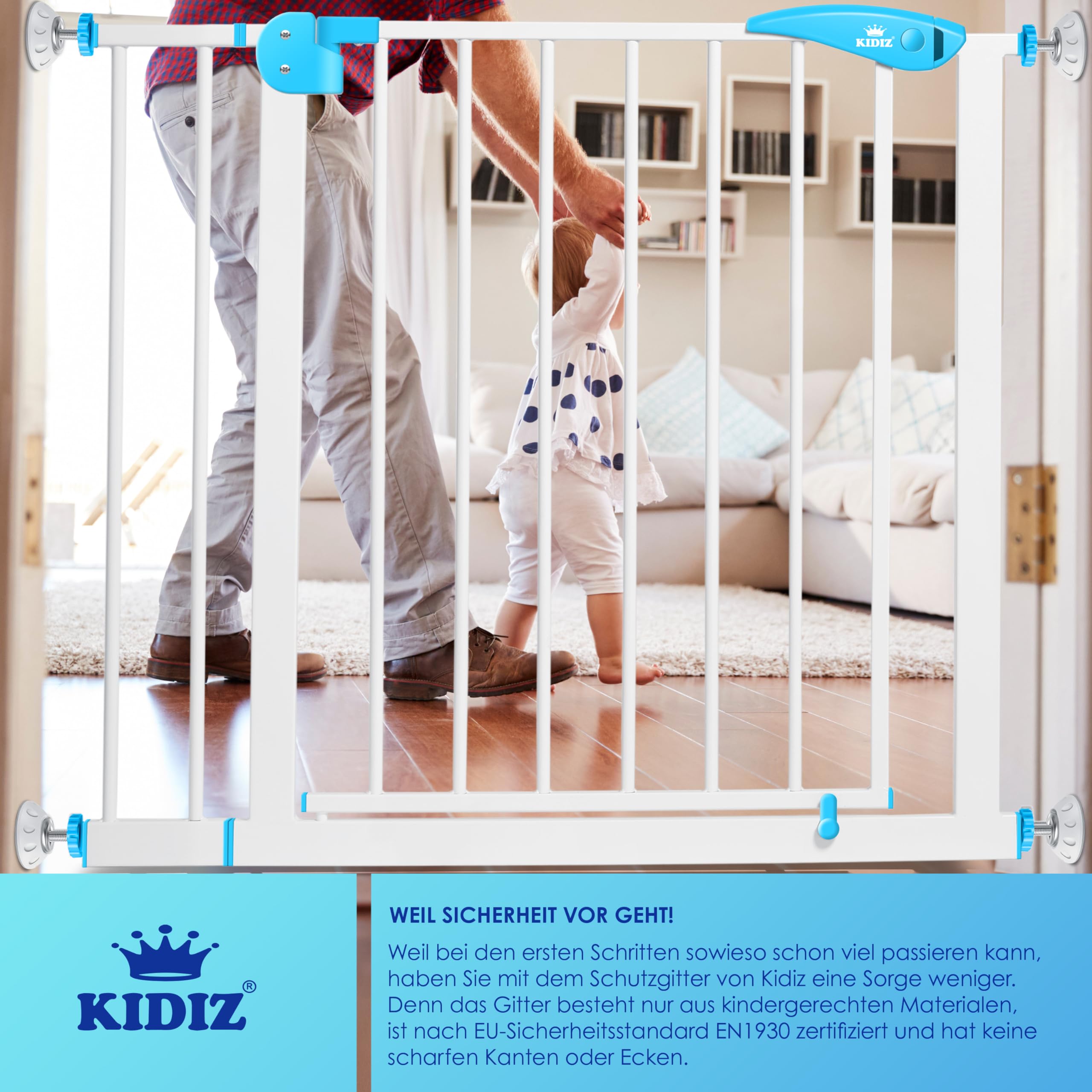 KIDIZ® Griglia di protezione per porte e scale, per bambini, senza forature, orientabile su entrambi i lati,