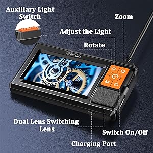 Dual-Lens Borescope with Light, Endoscope Camera with Light with 4.3" IPS Screen,1920P HD with 8 LED Lights,16.4ft Semi-Rigid Cable and Back LED Light,IP67 Waterproof Borescope, Cool Gadgets for Men