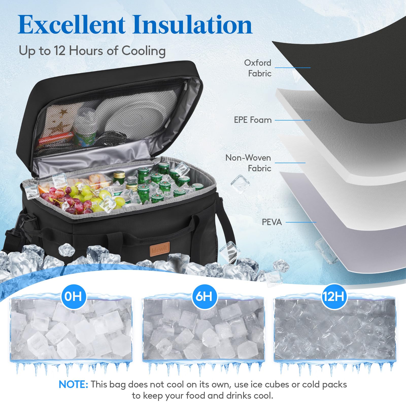 Lifewit 40L 60-Can Soft Cooler Bag with Hard Liner - Image 3