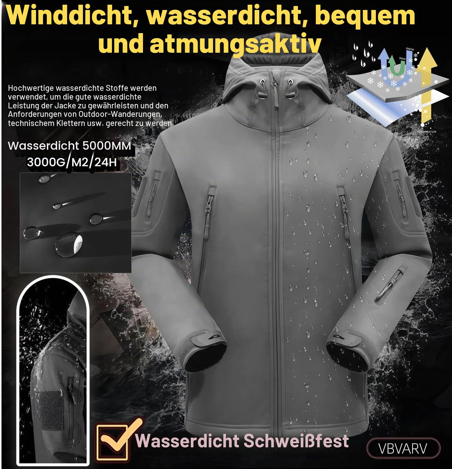 Taktische Jacke Hose Set Herren, Wasserabweisend, Militär Anzug | Winddicht, Robust, Kapuze, für Airsoft, Paintball, Jagd, Wandern