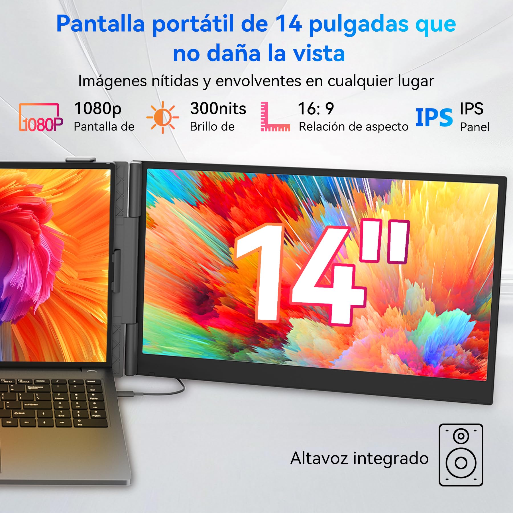 Blackview Monitor Portátil Triple Ultradelgado,14" FHD 1080P IPS Extensor Pantalla Portátil Ordenador con Soporte,Certificación TÜV Luz Azul Baja,con 13"-17.3" Windows/Mac/Chrome/Switch/PS5 — view 6