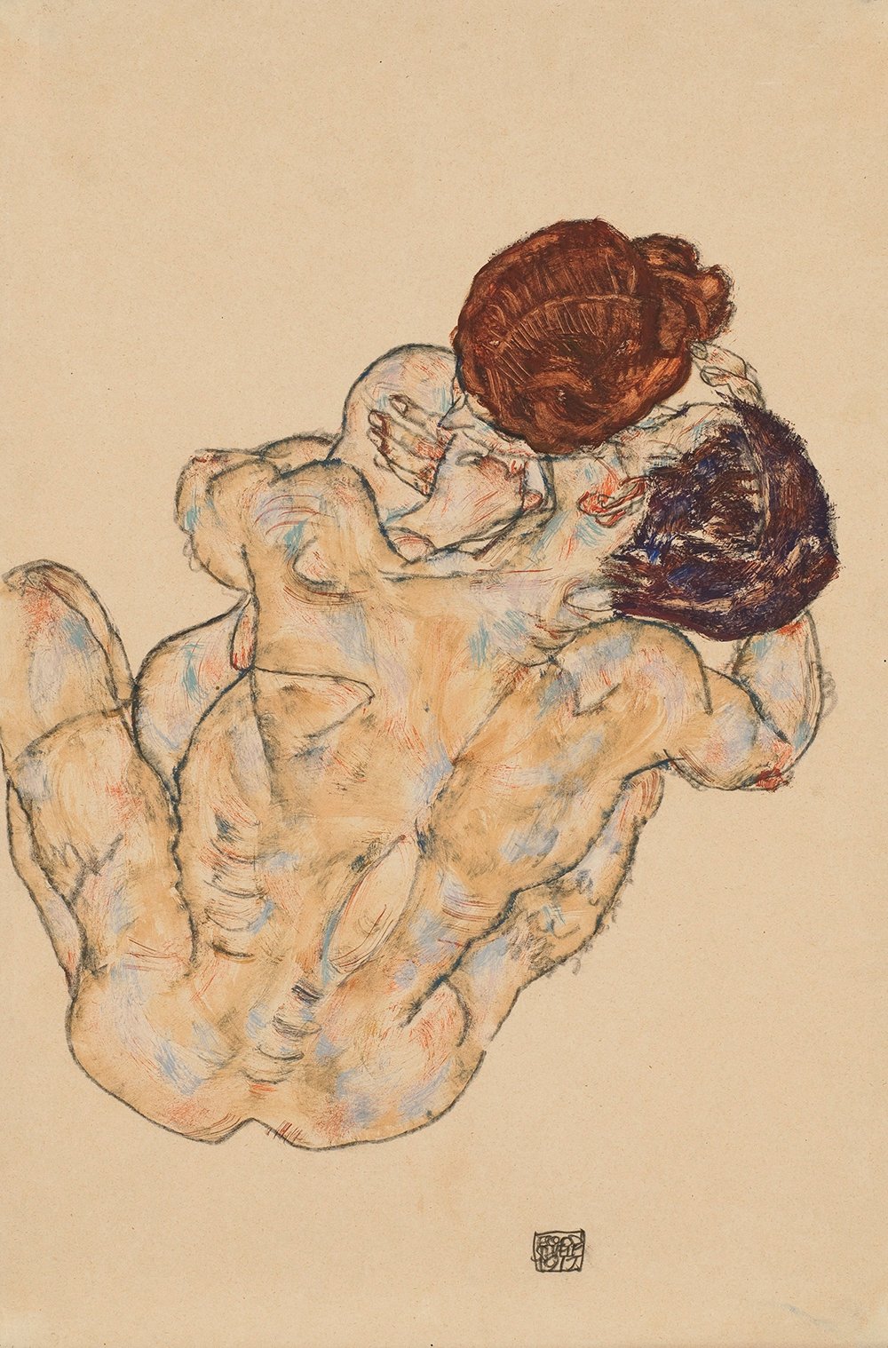 Egon Schiele Mann und Frau Umarmung cuadro de arte enmarcado mediano