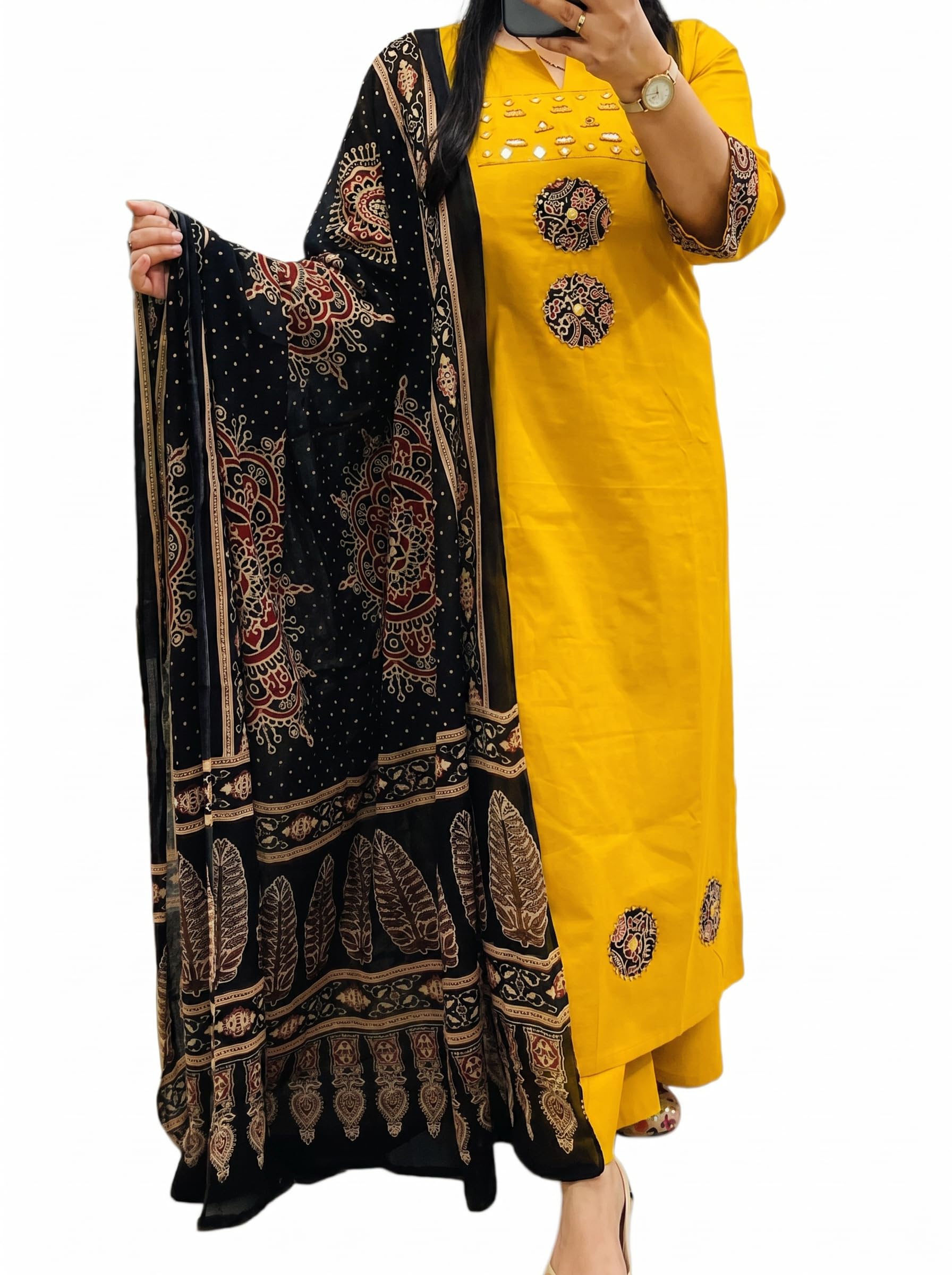 bharvita Women's Cotton Embroidered Anarkali Kurta and Palazzo with Dupatta Set-picture-11