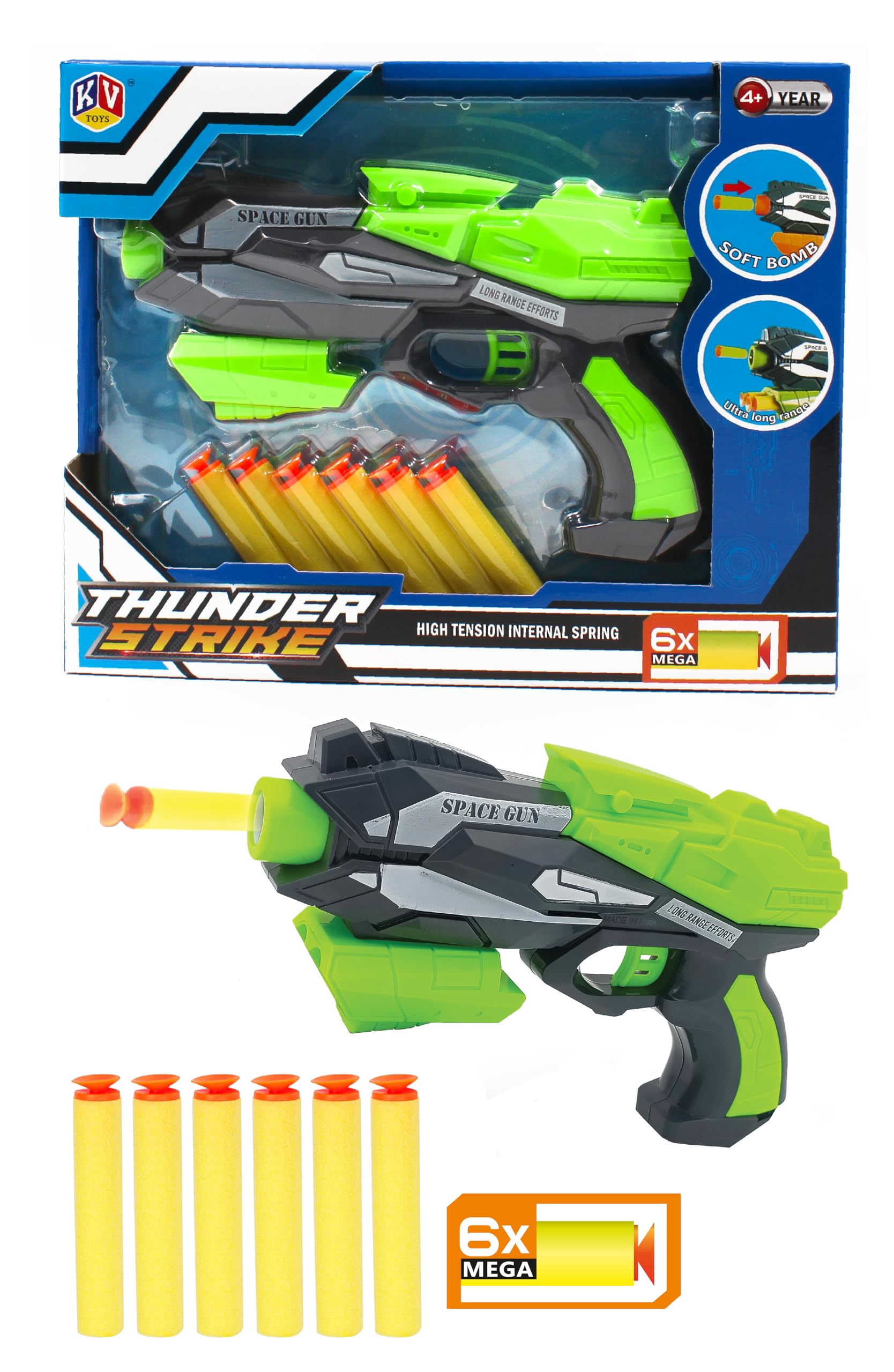 K. V. Toys Thunder Strike Bullet Space Gun | Large Soft Foam Bomb with Ultra Long Range | Pull Back Buckle Board Machine | Includes 6 Mega Soft Bombs | Kids Age 4+ Years (Green) (B0D89KSG5J) Amazon Price History, Amazon Price Tracker