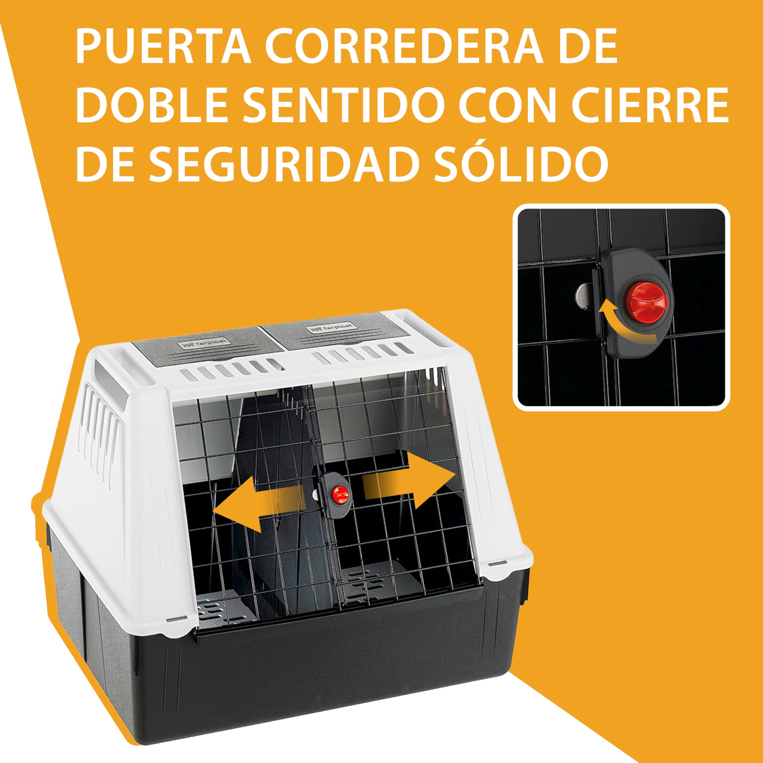 Ferplast Transportin Perro Coche, Atlas Car 80, Puerta Corredera Doble con Cerradura de Seguridad, Alfombrilla de Drenaje incluida – L 82 x W 51 x H 61 cm – MAX 20 kg