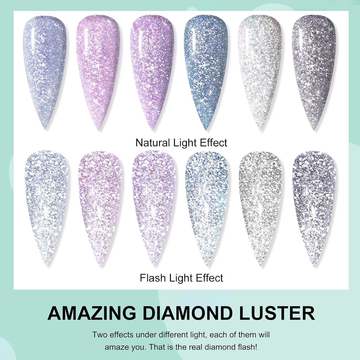 Saviland Reflective Glitter Gel Nail Polish Set, 6 Colors Super Flashing Diamond Gel Polish Set including Nail Brush - Image 3