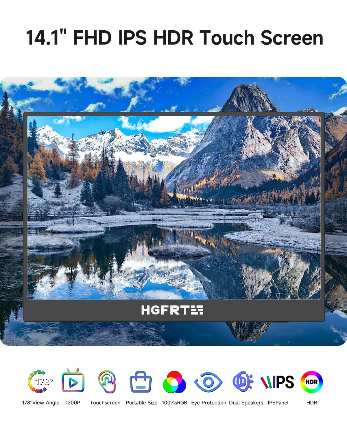 HGFRTEE Monitor Portatile Touch Screen 14 Pollici, 1920 x 1200 Schermo Portatile, IPS, sRGB 100%, USB C e Mini HDMI, VESA, supporto pieghevole, Altoparlanti Doppi per Laptop/PC/Cellulare