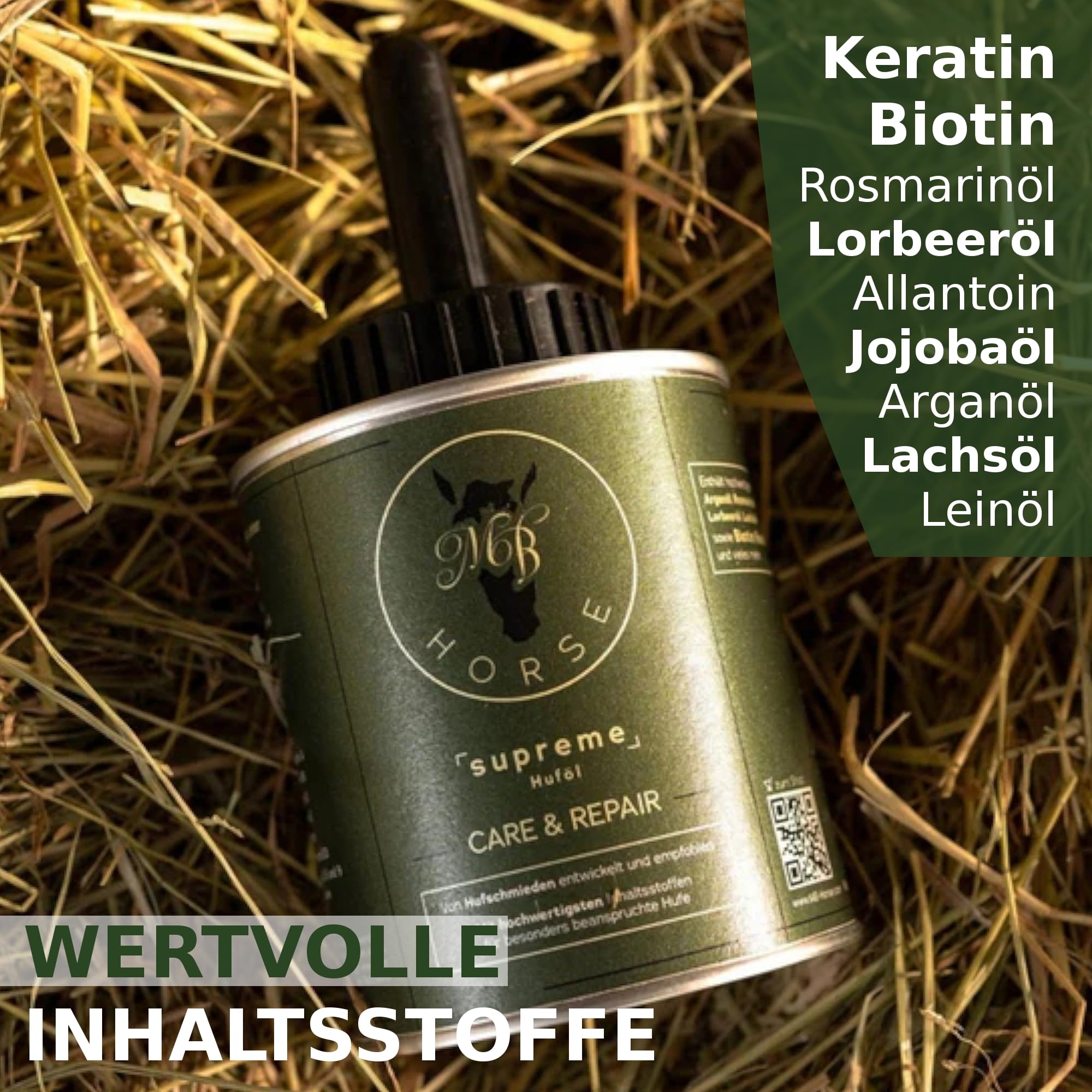 Supreme Huföl Care & Repair, Keratin Biotin Luxus Huföl für Pferde, Pferdeöl Pflegeöl Pferdepflege Hufpflege Hufgesundheit, mit Arganöl Jojobaöl Lorbeeröl Lachsöl Leinöl und mehr