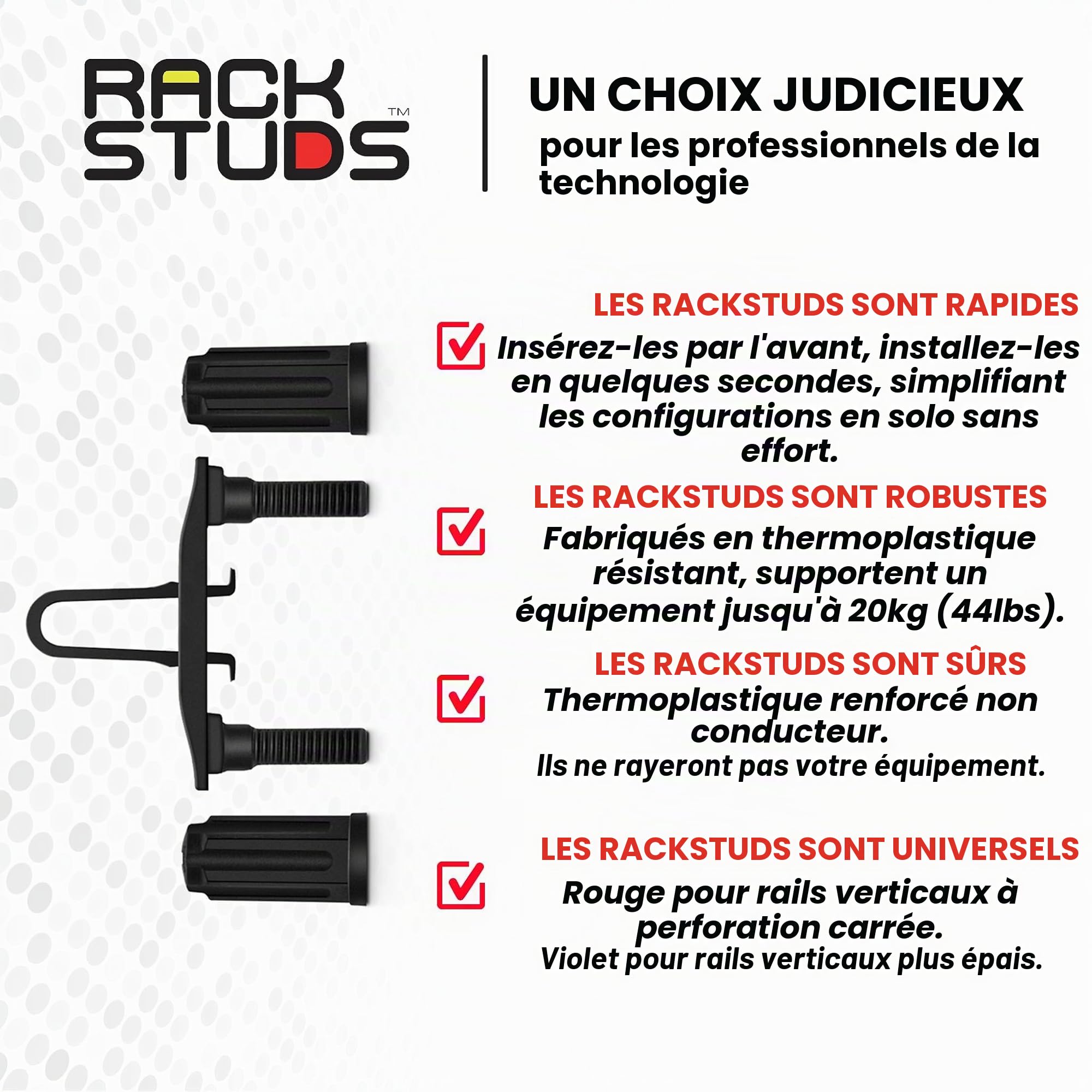 DUO20 Solution de montage en rack 1RU série II - Alternative aux vis et écrous traditionnels ppour rack et vis pour rack de serveur pour l'installation de matériel de serveur - 20 Paquets, Universelle