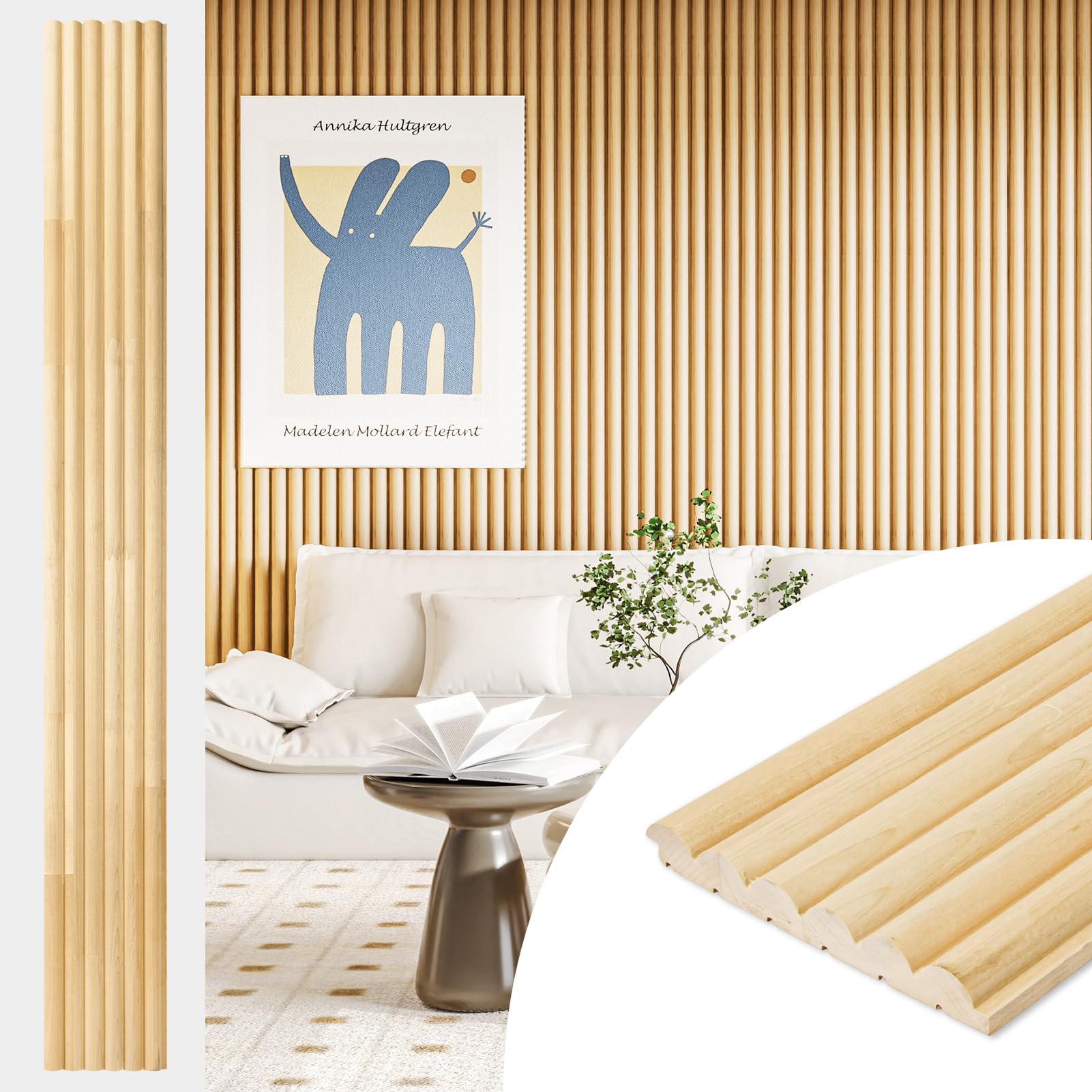 Art3d 4 Pcs Real Wood Wall Panels for Interior Wall Decor | Natural Wood Wood Panels Wall Easy Installation DIY Entryway Living Room Bedroom Home Store - Length 180cm Width 14.5cm Model Number 306