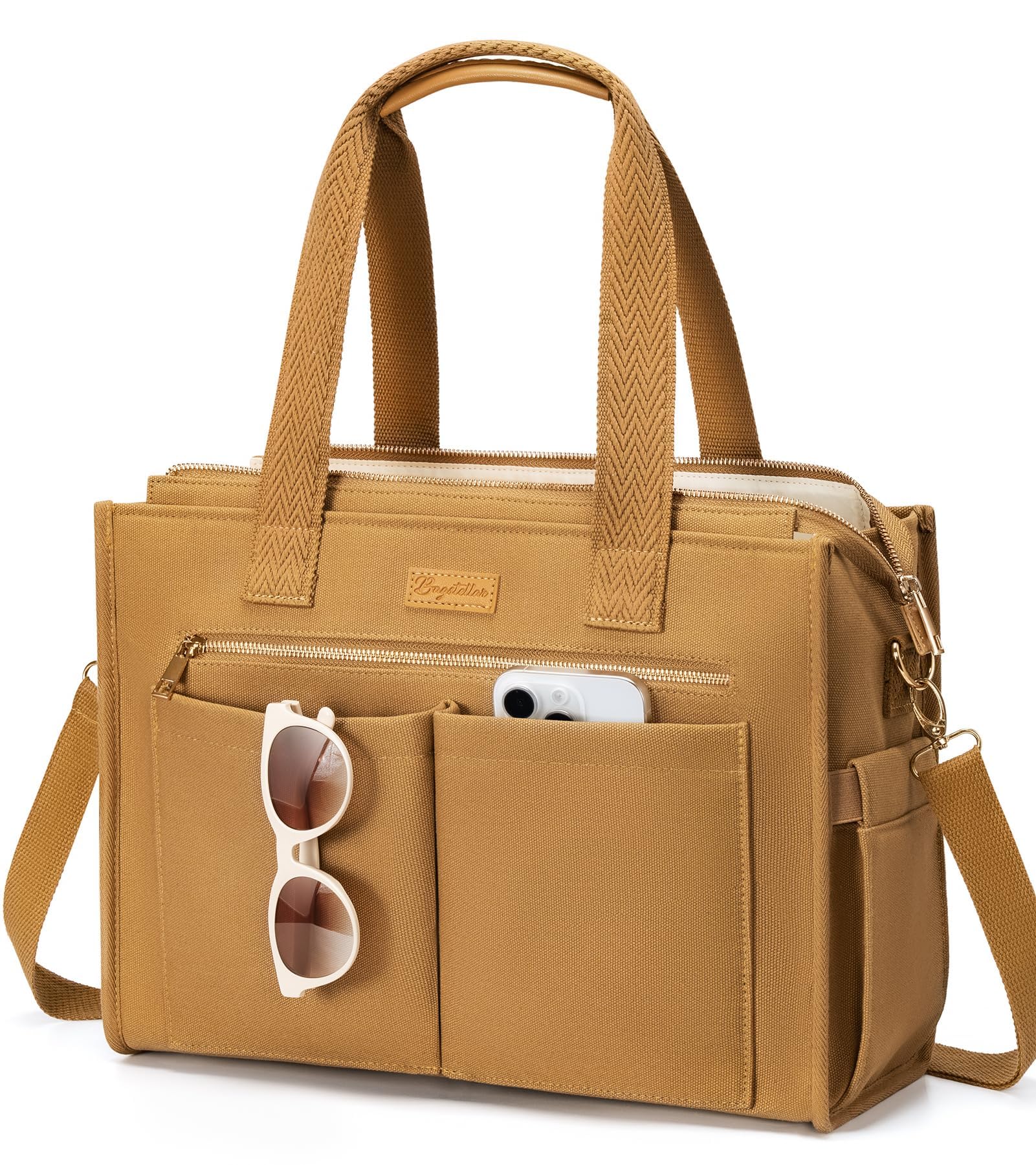 Canvas Tote Bag for Women, 15-Pockets Work Laptop Tote Purse Large Crossbody Nurse Teacher Bible Bag for School Travel Daily
