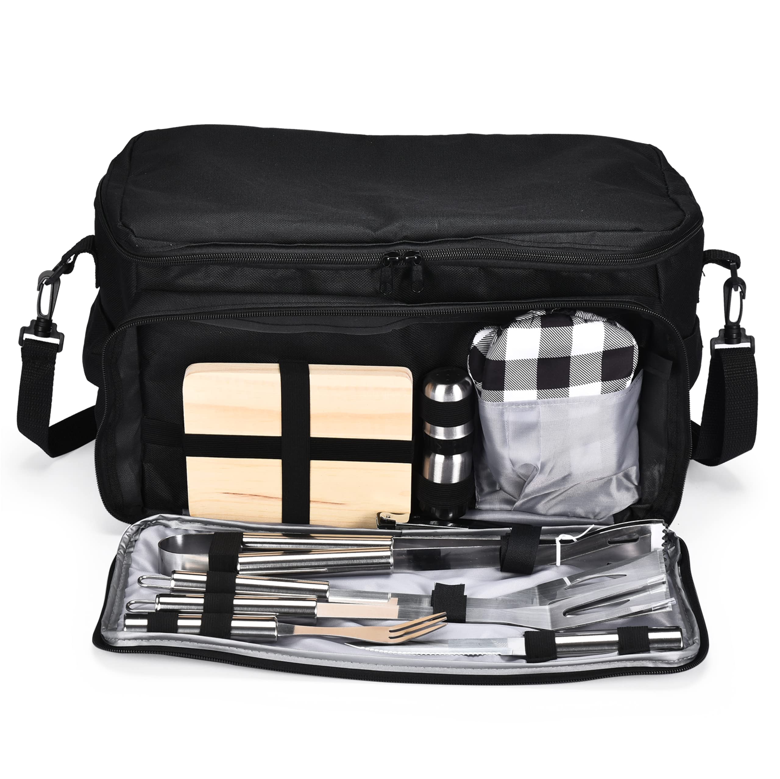 barkmaster bbq accessories bbq grill set - bbq set grilling tool with case - stainless steel grilling & bbq utensils accessories tools - for barbecue set, camping, grill tools for outdoor grill party