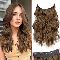 Vista 22 de KooKaStyle - Extensiones de cabello con hilo invisible, diadema transparente, ajustables, 4 clips fijadores, cabello largo y ondulado de 12