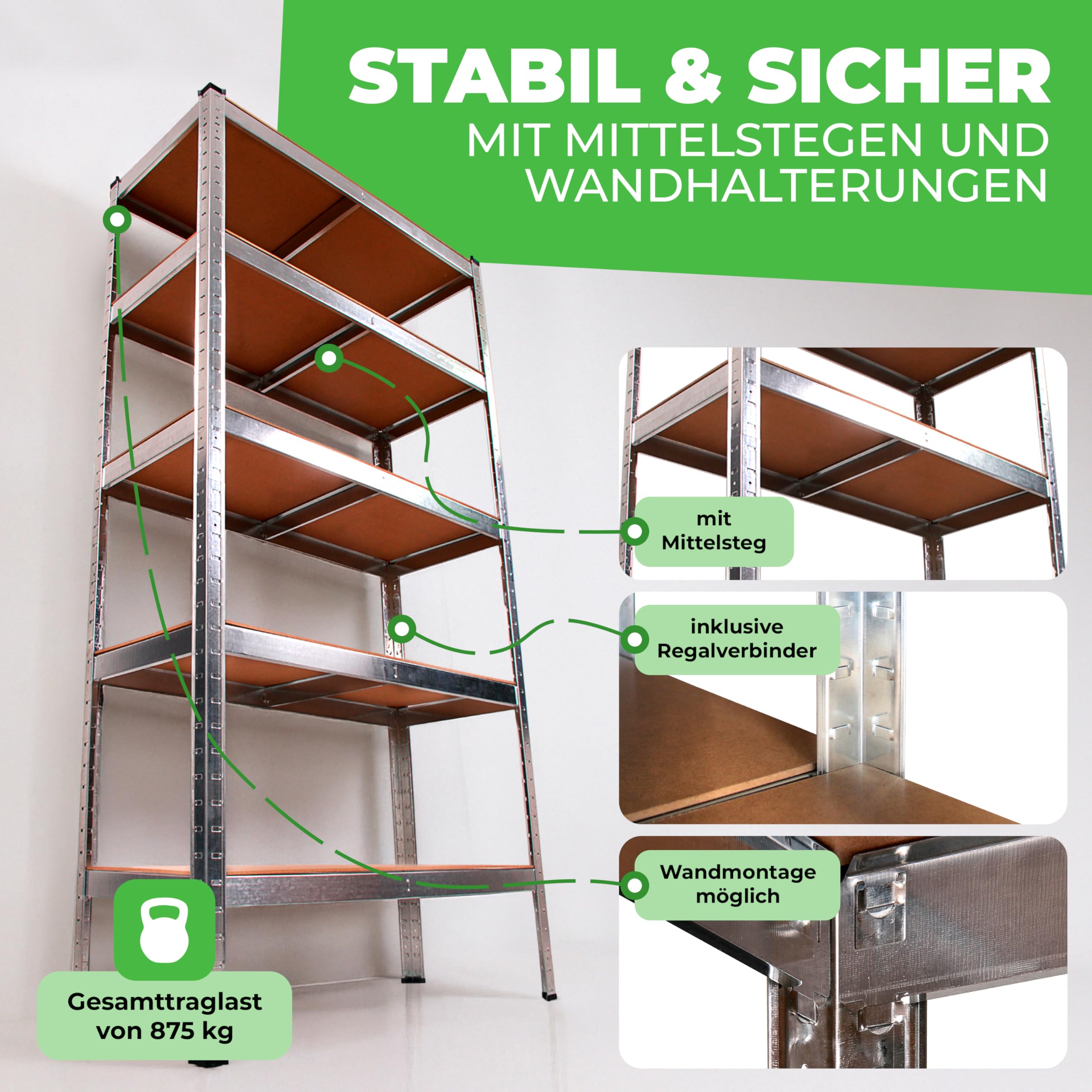 Ondis24 2X Metallregal Thomas, Lagerregal 90x40x180 (H) cm, Kellerregal bis 875kg belastbar, Silber, mit 5 Fachböden, je 175 kg belastbar, höhenverstellbar, Schwerlastregal - Doppelpack!