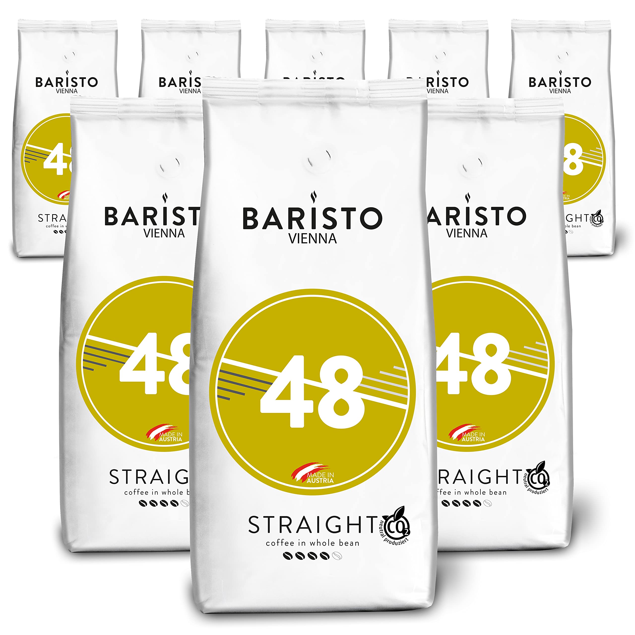 Baristo STRAIGHT 48° - Miscela armoniosa, ricca di aromi - arrosto sostenibile in Austria - chicchi di caffè interi, 8 x 1000 g