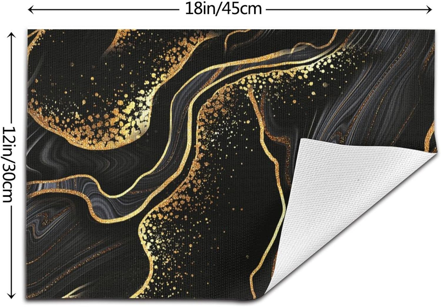 Black Gold Marble Texture Placemats Set of 4, Black Table Mats | Heat Resistant Washable Linen Place Mats for Kitchen Dining Table Farmhouse 12"x18", Black Gold Kitchen Decor
