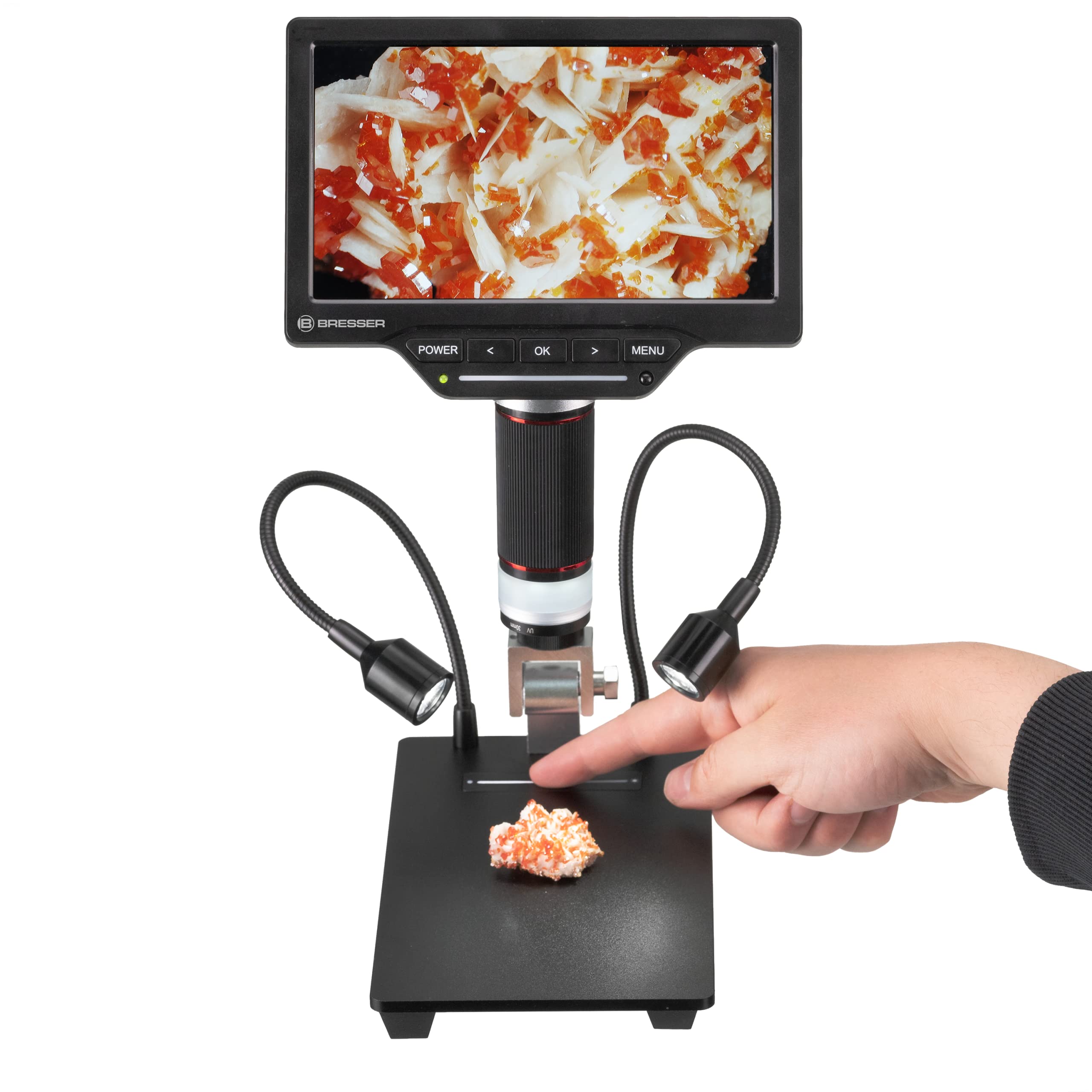 Bresser Microscopio digitale 2L con luce regolabile, Wi-Fi, schermo LCD a colori ad alta risoluzione da 7", funzione di registrazione video e foto 1080P | Per elettronica, Monitor LCD da 7 pollici, Video Full HD, Funzioni di misura, HDMI, USB, PC, 3 luci