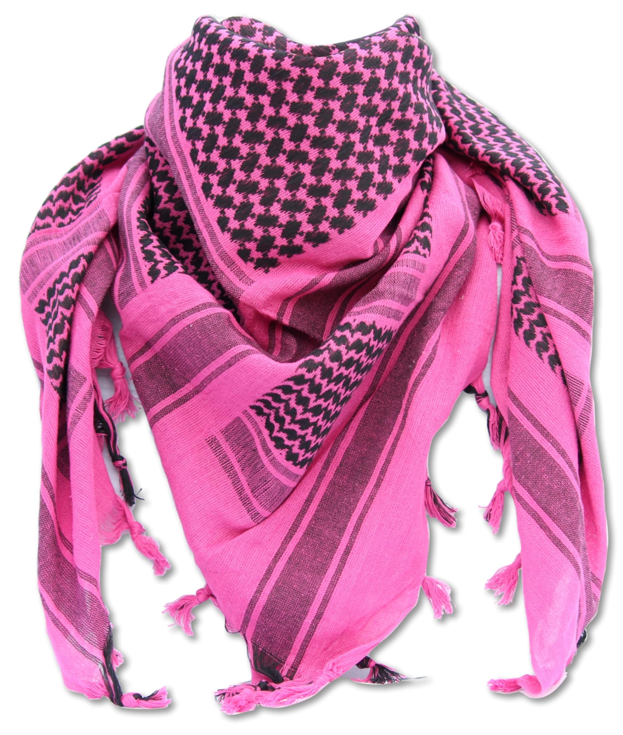 Outdoor World Shemagh Unisex Scarf – Keffiyeh Arab PLO Military Army SAS Desert Head Neck Wrap – Breathable 100% Cotton Tactical Scarf for Men Women – 110cm x 110cm with Tassels (Pink)