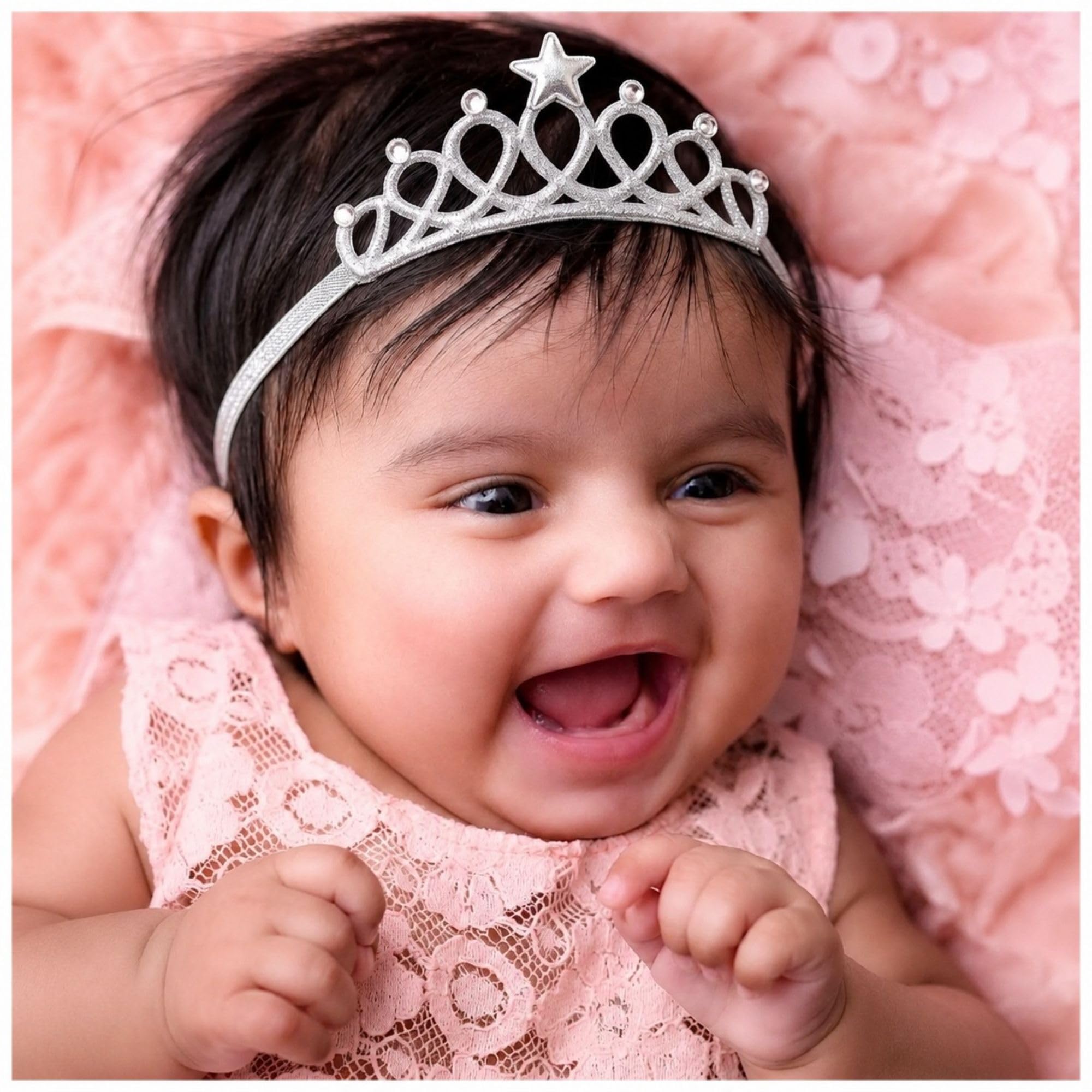 Babymoon Baby Girl Rhinestone Crown Headbands Toddler Princess Acrylic Headband Hair Accessories Glittering for Girls | Silver 4