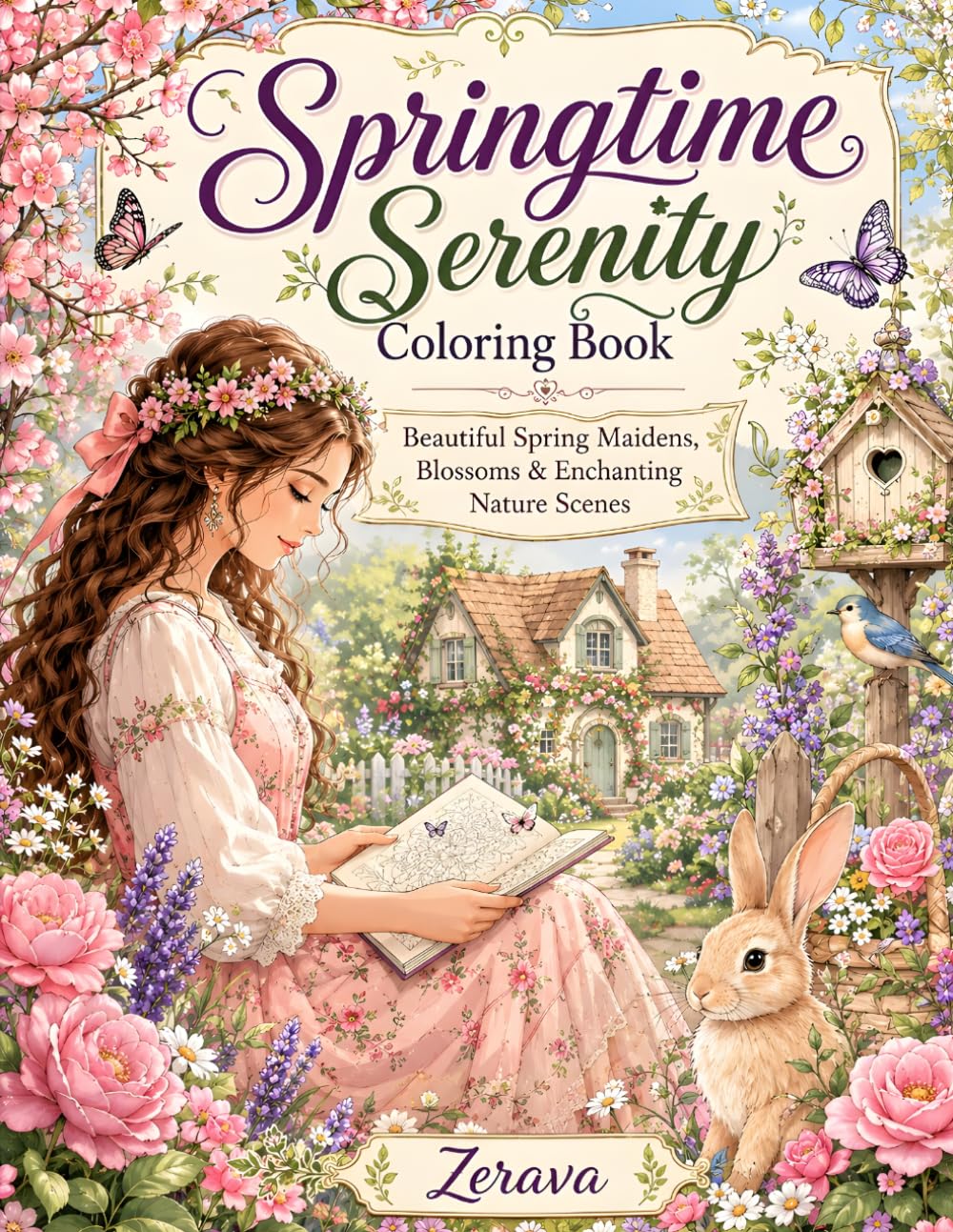 Springtime Serenity Coloring Book: Beautiful Spring Maidens, Blossoms & Enchanting Nature Scenes