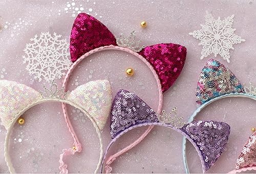 Miniatura 4 de Summer Crystal Diadema con orejas de gato y lentejuelas con dijes, diadema de orejas de gatito para niñas, accesorio ideal para el cabello para