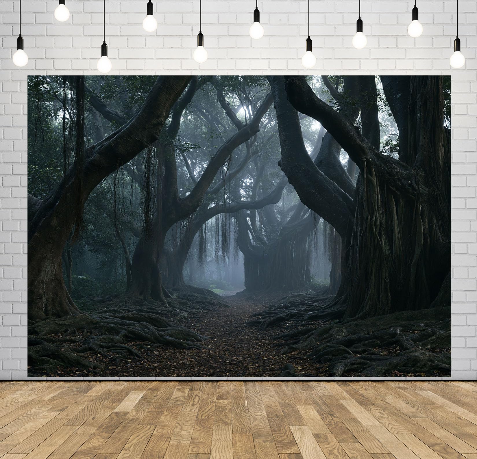 10x10FT (3x3m) Camino Árboles En Niebla Azul Fondo Fotográfico