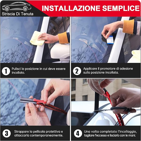 Striscia di Tenuta in Gomma per Auto 3,8 m.Guarnizione Autoadesiva Universale per Parabrezza e Portiere.Protezione Antirumore e Impermeabile per Portiere e Parabrezza Anteriore Posteriore dell'Auto - 4