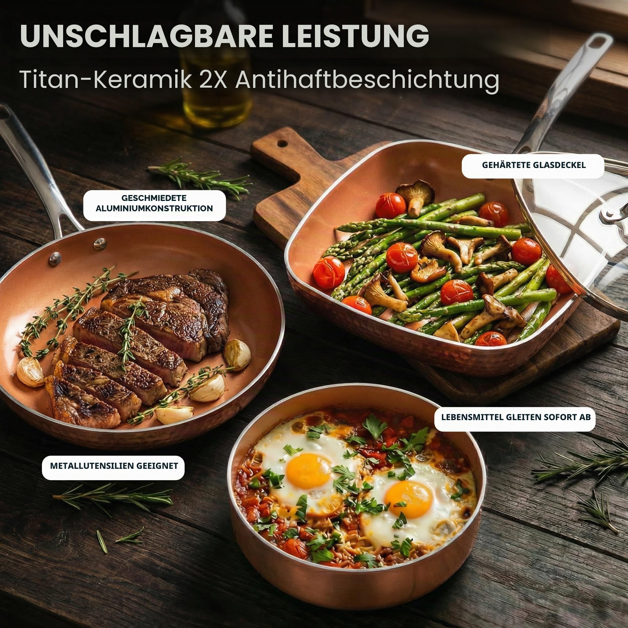 Gotham Steel Hammered Copper Collection - 20-teiliges Premium-Kochgeschirr- und Backgeschirr-Set mit Antihaft-Kupferbeschichtung, inklusive Bratpfannen