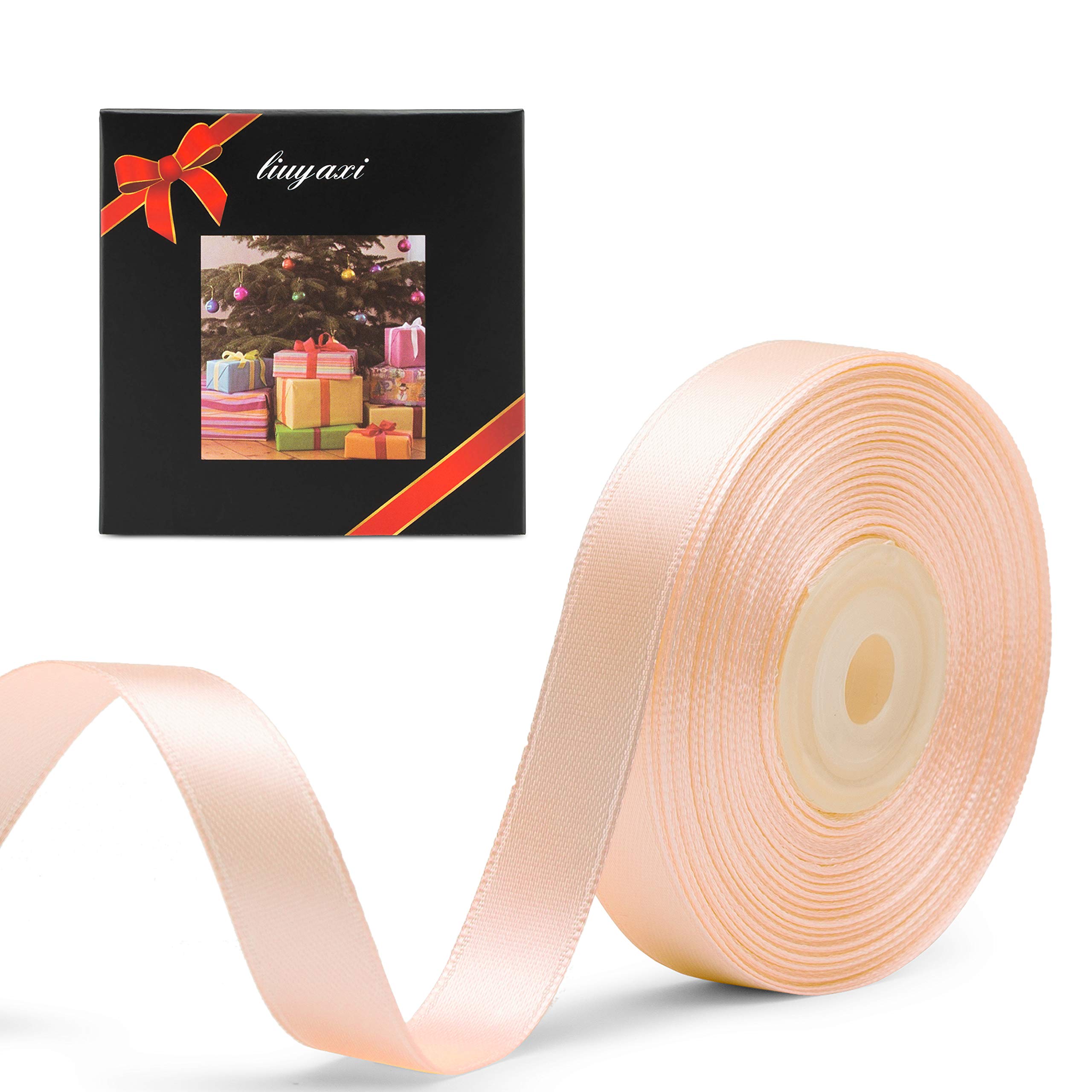Solid Color Double Faced Peach Satin Ribbon 5/8" X 25 Yards, Ribbons Perfect for Crafts, Wedding Decor, Bow Making, Sewing, Gift Package Wrapping and More