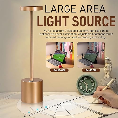 Miniatura 2 de Moss & Stone Paquete de 2 lámparas de mesa portátiles inalámbricas LED, lámpara de escritorio inalámbrica USB, lámpara de mesa recargable de 3000