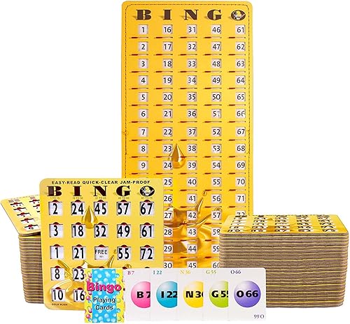 Miniatura 31 de MR CHIPS Tarjetas de bingo a prueba de atascos con ventanas deslizantes, 25 tarjetas de obturador de bingo reutilizables, 75 tarjetas de llamadas