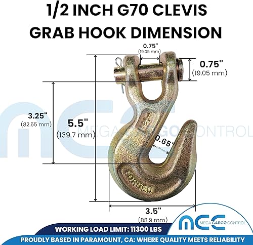 Miniatura 3 de Mega Cargo Control - Cadena de remolque de la horquilla, gancho de agarre con pestillo forjado grado 70 para remolque, camión, transporte