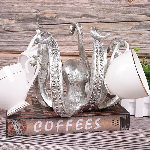 Miniatura 10 de DOVDOV Portavasos de pulpo, soporte de taza de café de pulpo de resina, estatua de pulpo, decoración casera de bronce, accesorios de bar casero,