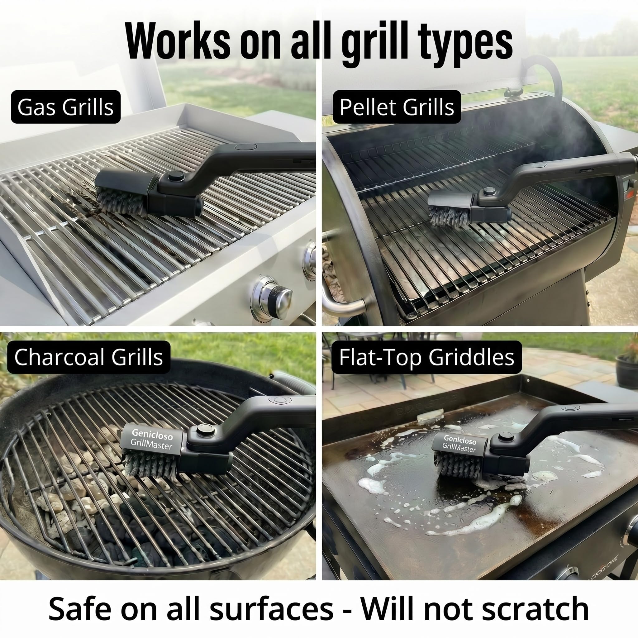 Vivalyo Pro Grillreiniger Edelstahlbürste Ergogriff | Robuste Borsten lösen Fett und eingebrannte Rückstände für Gas Holzkohle und Elektrogrills bei jeder Reinigung